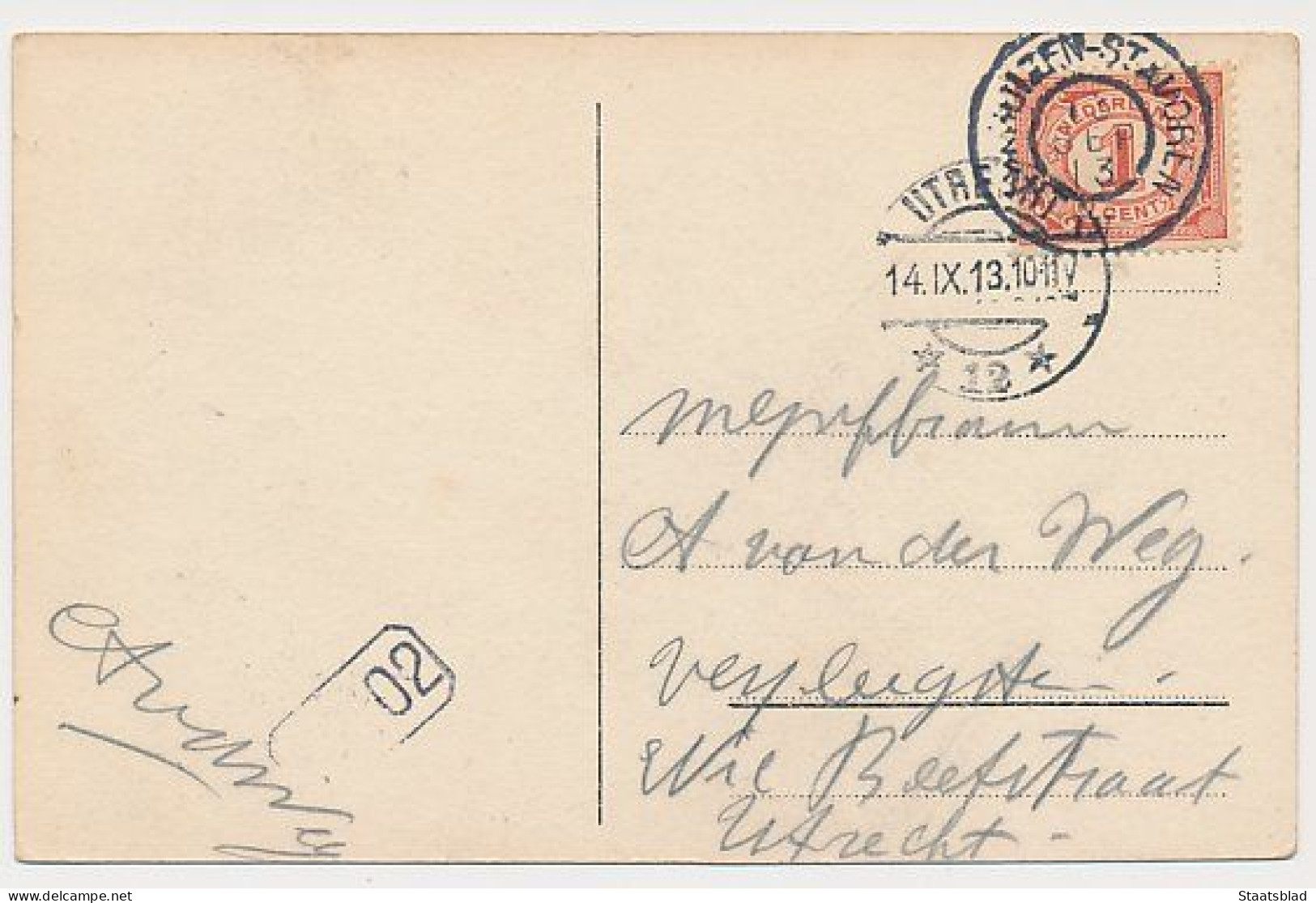 12- Prentbriefkaart Enkhuizen Stavoren 1913 - Grootrondstempel - Enkhuizen