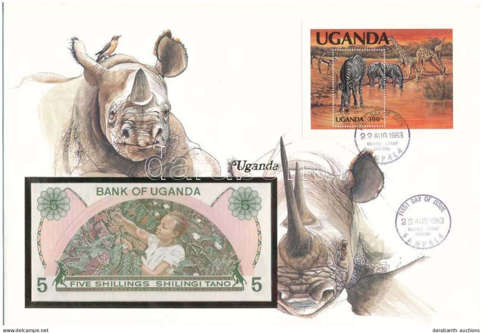 Uganda 1982. 5Sh Felbélyegzett Borítékban, Bélyegzéssel T:UNC  Uganda 1982. 5 Schilling In Envelope With Stamp And Cance - Non Classés