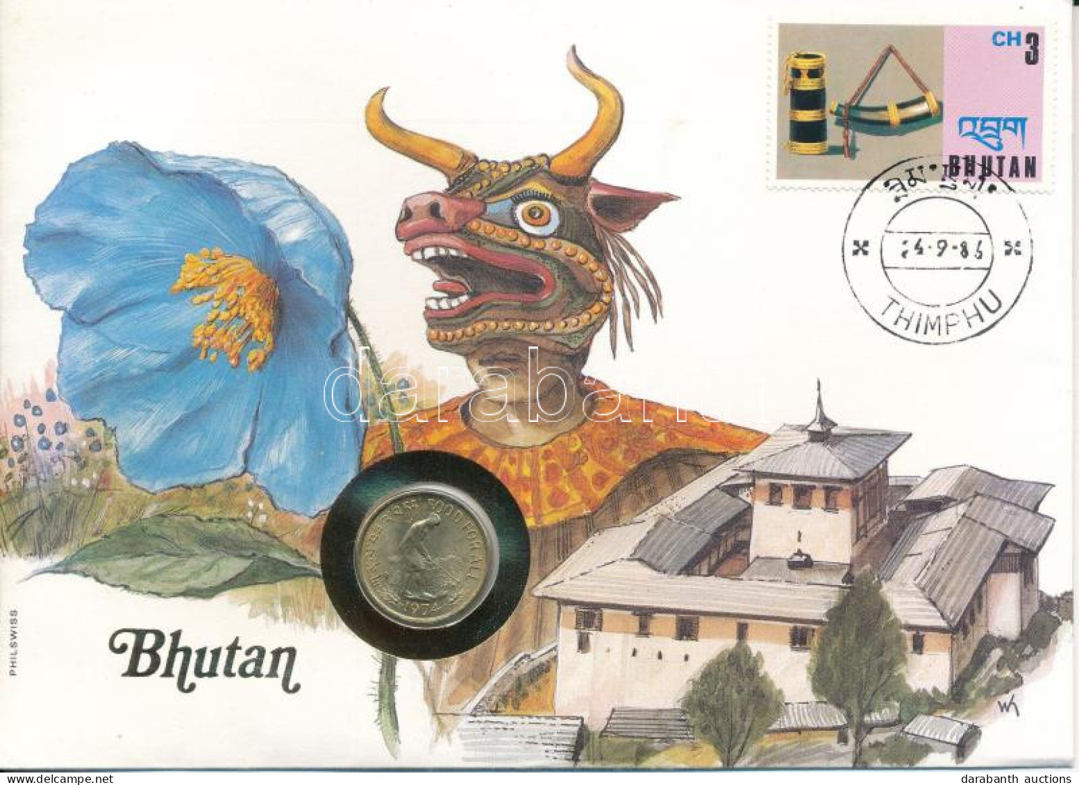 Bhután 1974. 20ch Cu-Al-Ni "Étel Mindenkinek" Forgalmi Emlékérme Felbélyegzett Borítékban, Bélyegzéssel T:AU Bhutan 1974 - Non Classés