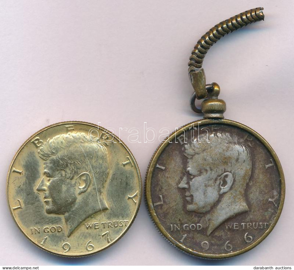 Amerikai Egyesült Államok 1966. 1/2$ Ag "Kennedy" Kulcstartó + 1967. 1/2$ Aranyozott Ag "Kennedy" T:VF,AU Patina USA 196 - Unclassified