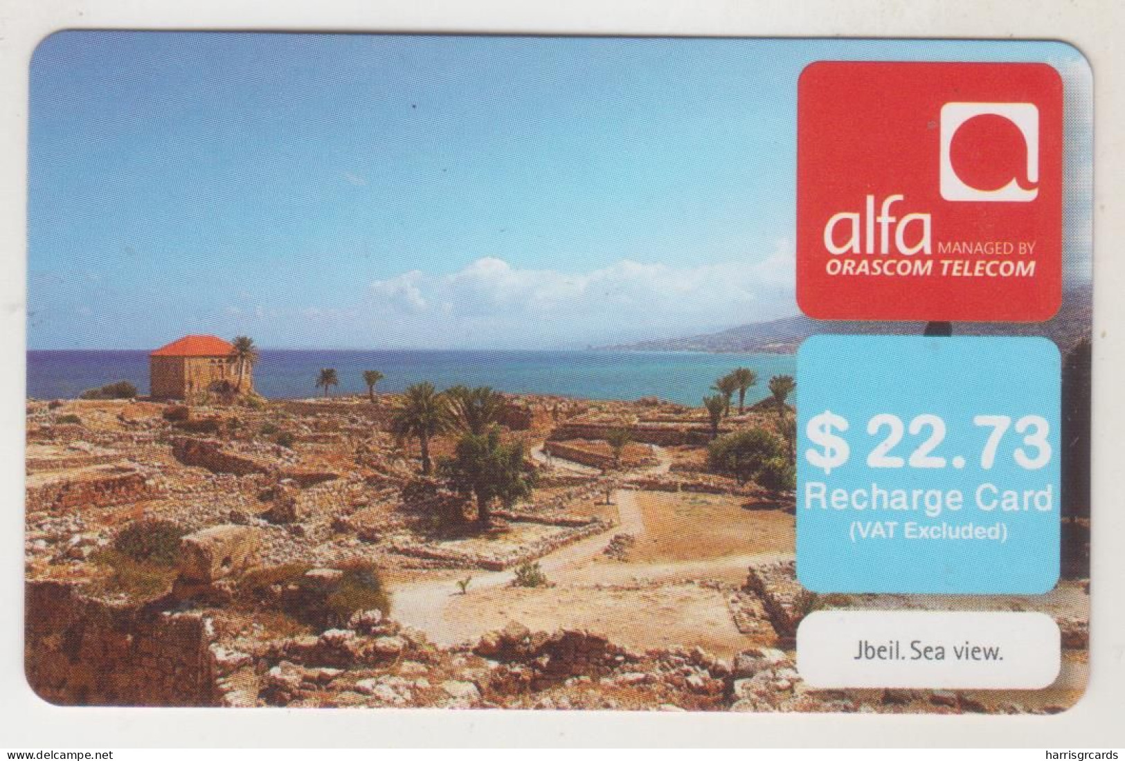 LEBANON - Jbeil Sea View , Alfa Recharge Card 22.73$, Exp.date 10/10/13, Used - Lebanon