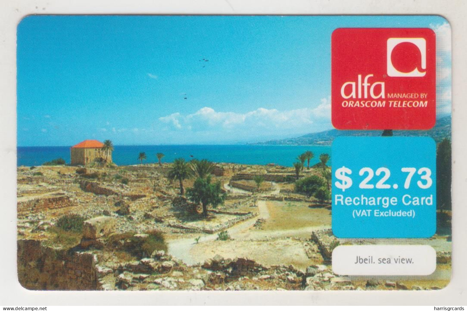 LEBANON - Jbeil Sea View , Alfa Recharge Card 22.73$, Exp.date 30/09/13, Used - Liban
