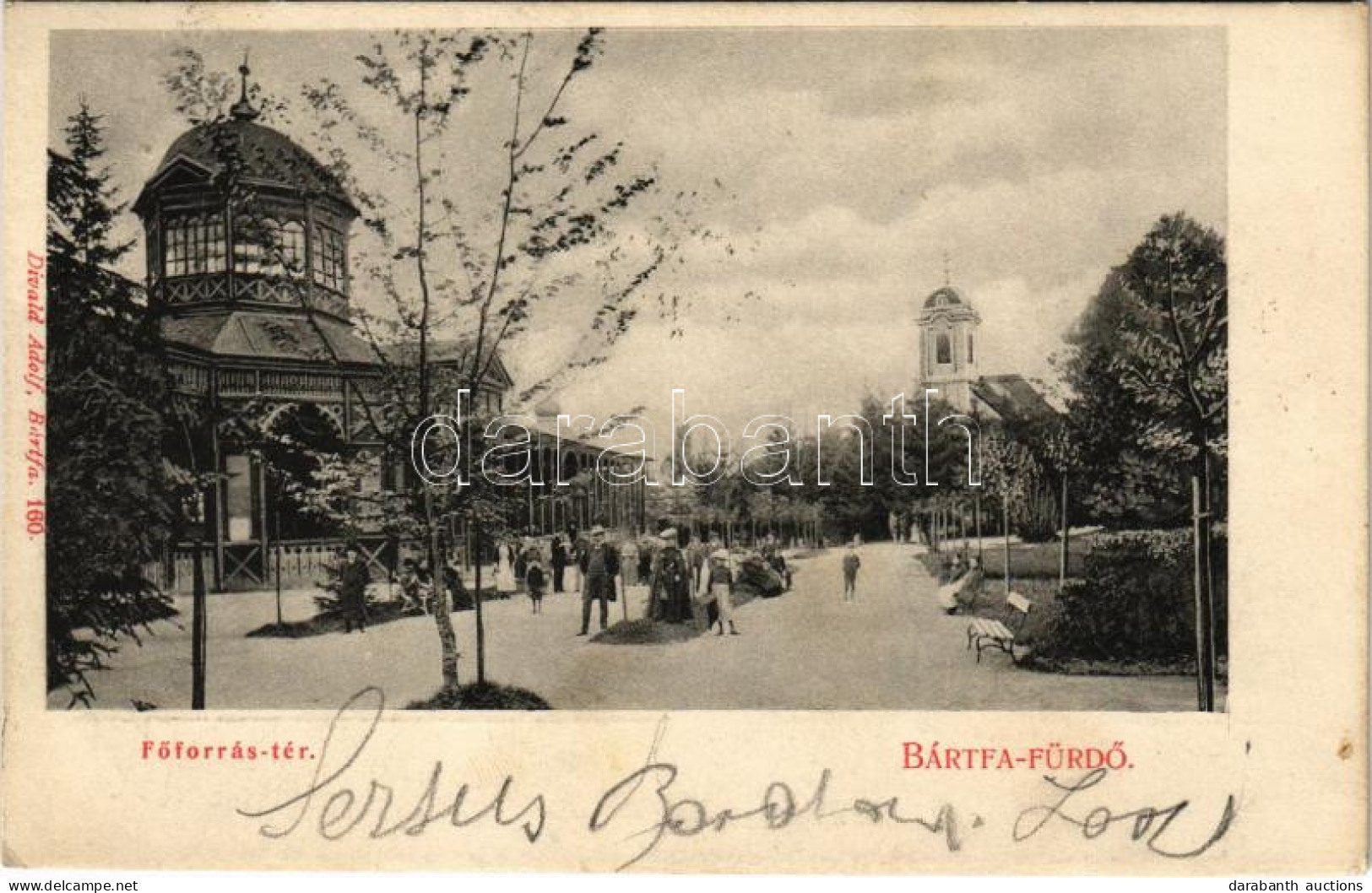 T2/T3 1905 Bártfa, Bártfafürdő, Bardejovské Kúpele, Bardiov, Bardejov; Főforrás Tér. Divald Adolf 160. / Square, Promena - Unclassified