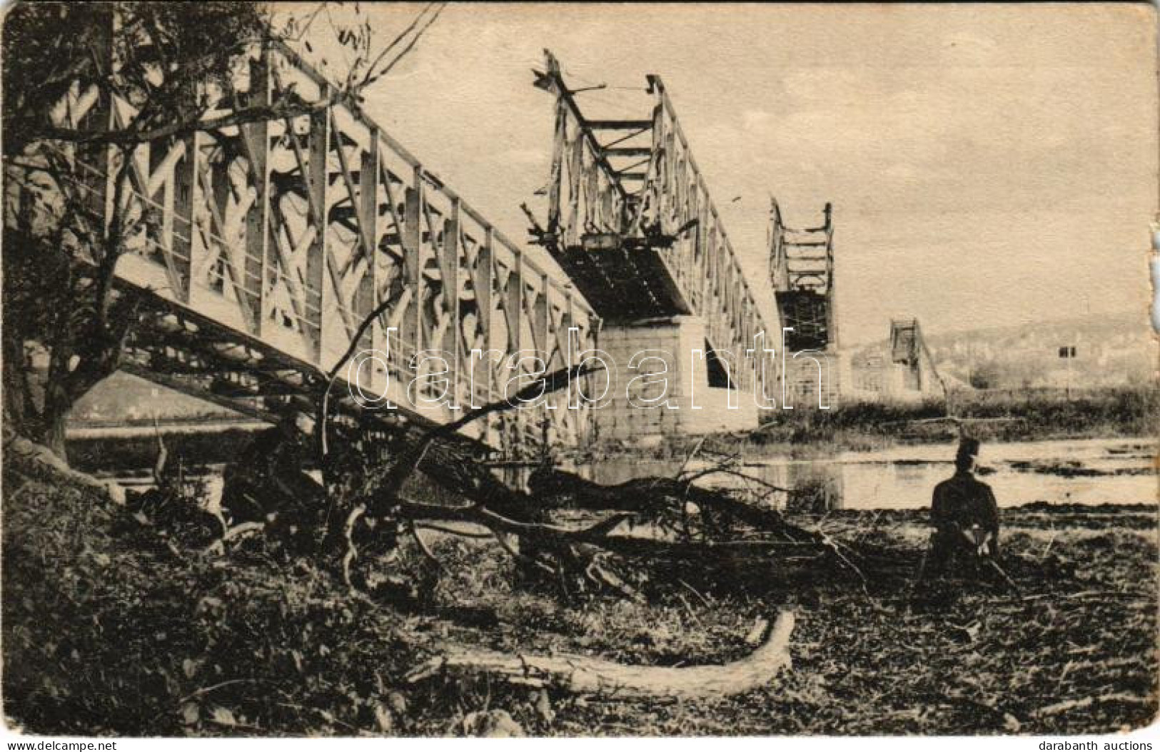 ** T3 Zimony, Semlin, Zemun; Felrobbantott Vasúti Híd, Katonák / Blown Up Railway Bridge, Soldiers. Photo J. Perscheid ( - Non Classés