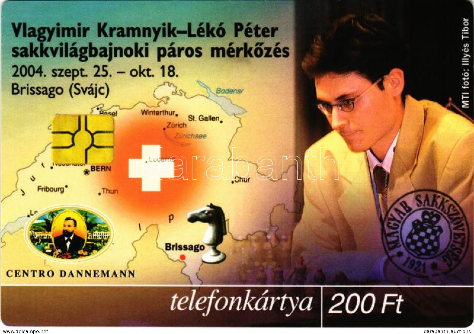 ** T1 Mánia Magazin Reklám Képeslapja, Vlagyimir Kramnyik - Lékó Péter Sakkvilágbajnoki Páros Mérkőzés 2004 Brissago, Te - Zonder Classificatie