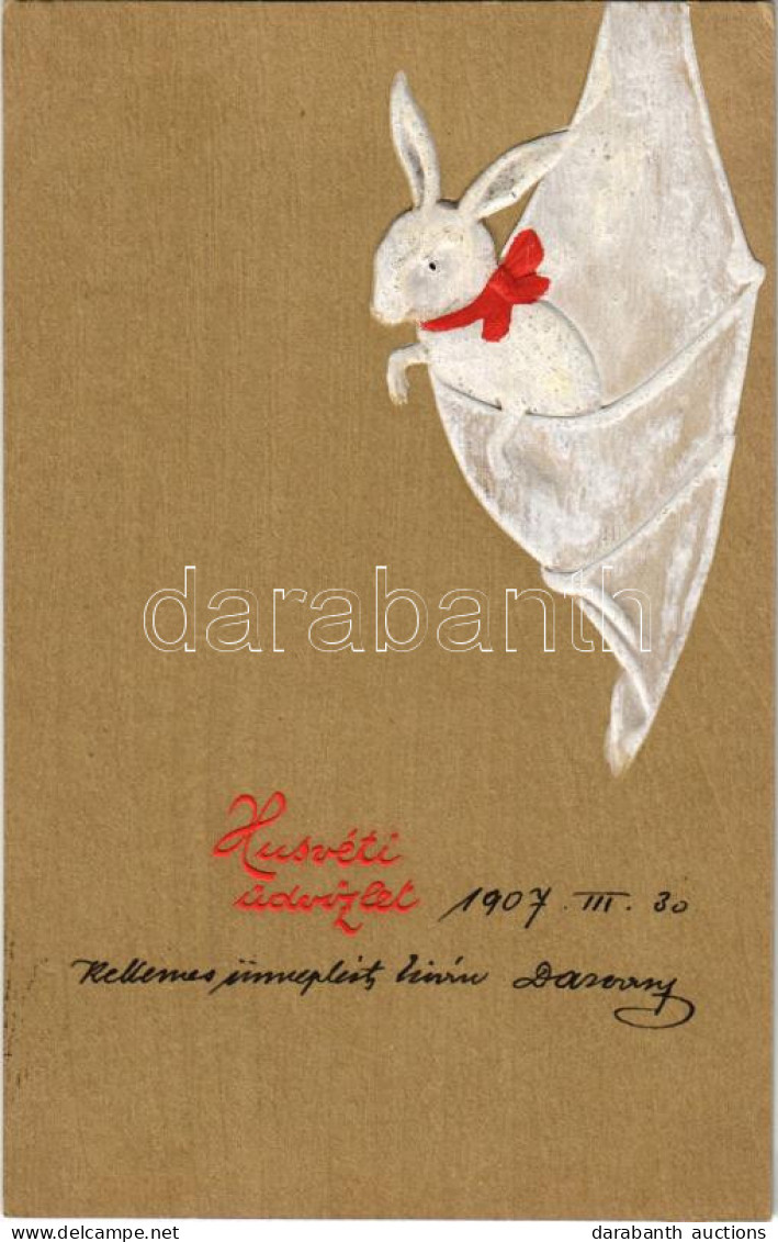 T2/T3 1907 Húsvéti üdvözlet / Easter Greetings With Rabbit. Emb. (ragasztónyom / Glue Marks) - Ohne Zuordnung