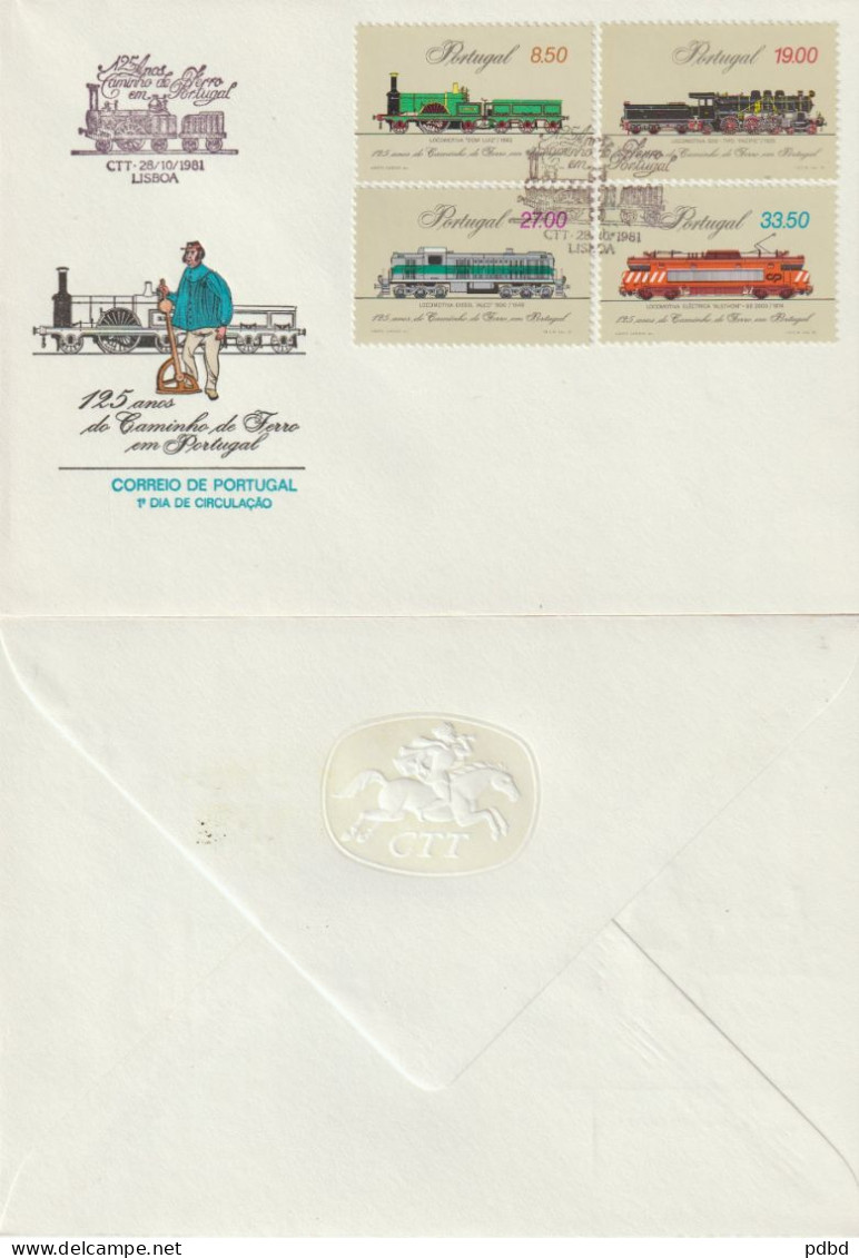 ETR FER 2 . Portugal . Enveloppe  1er Jour .Oblitérations Chemin De Fer .1981 .Lisbonne .125 Ans Ch De Fer - FDC