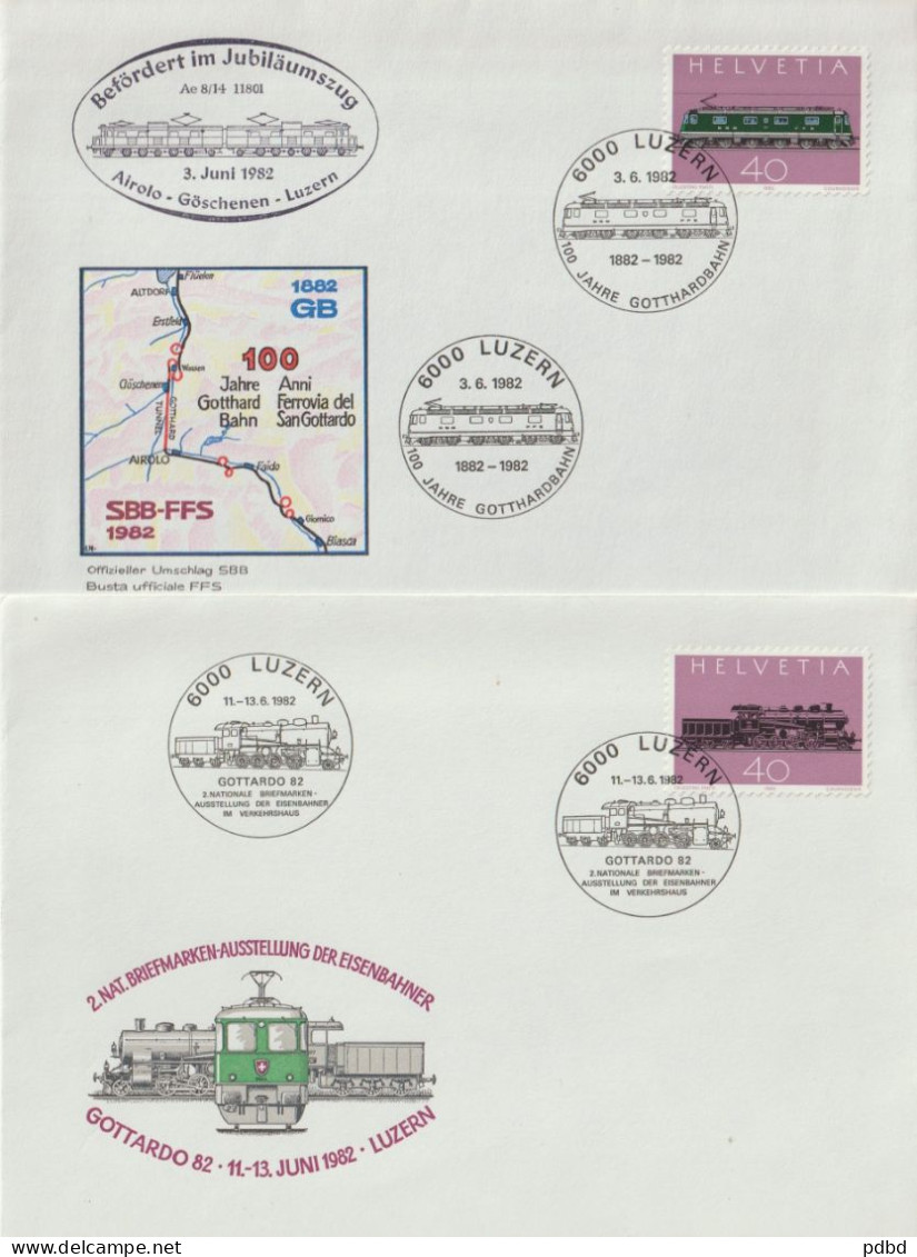 ETR FER 08 . 2 Enveloppes  . Suisse . Ch De Fer . Cachet Gottardo 82 . 6000 Luzern  . 1982 . Gotthardbahn . - Chemins De Fer