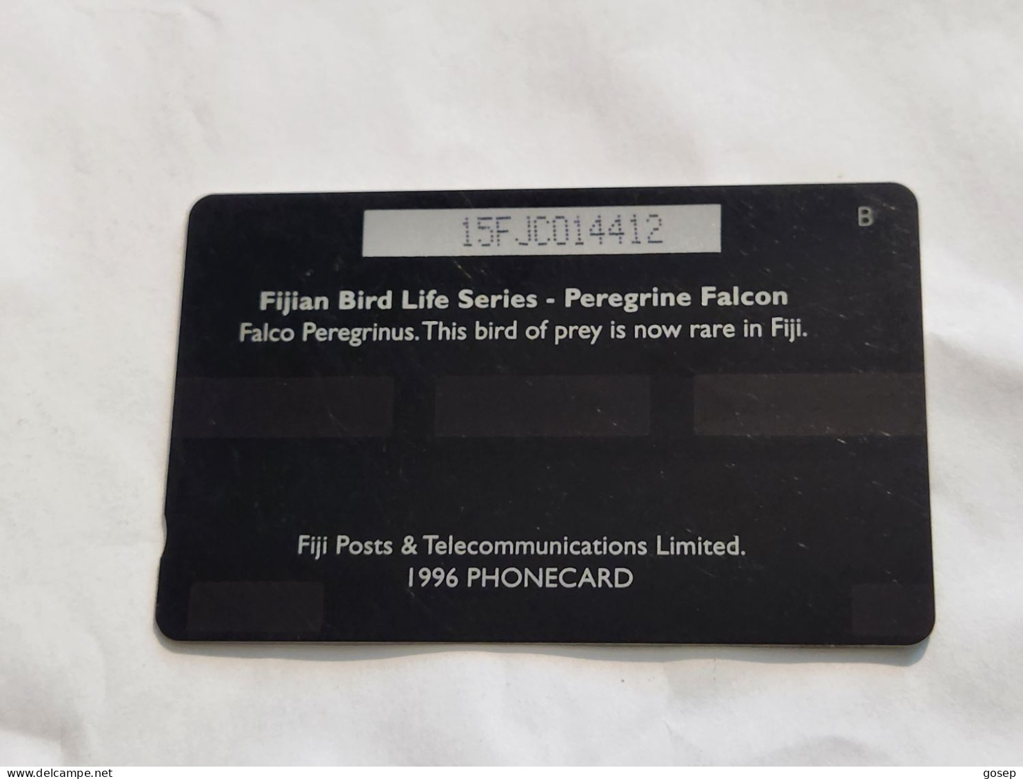 FIGI-(15FJC-FIJ-078)-Peregrine Falcon-(86)(1996)($5)(15F JC14412)-(TIRAGE-18.700)-used Card+1card Prepiad Free - Fidschi