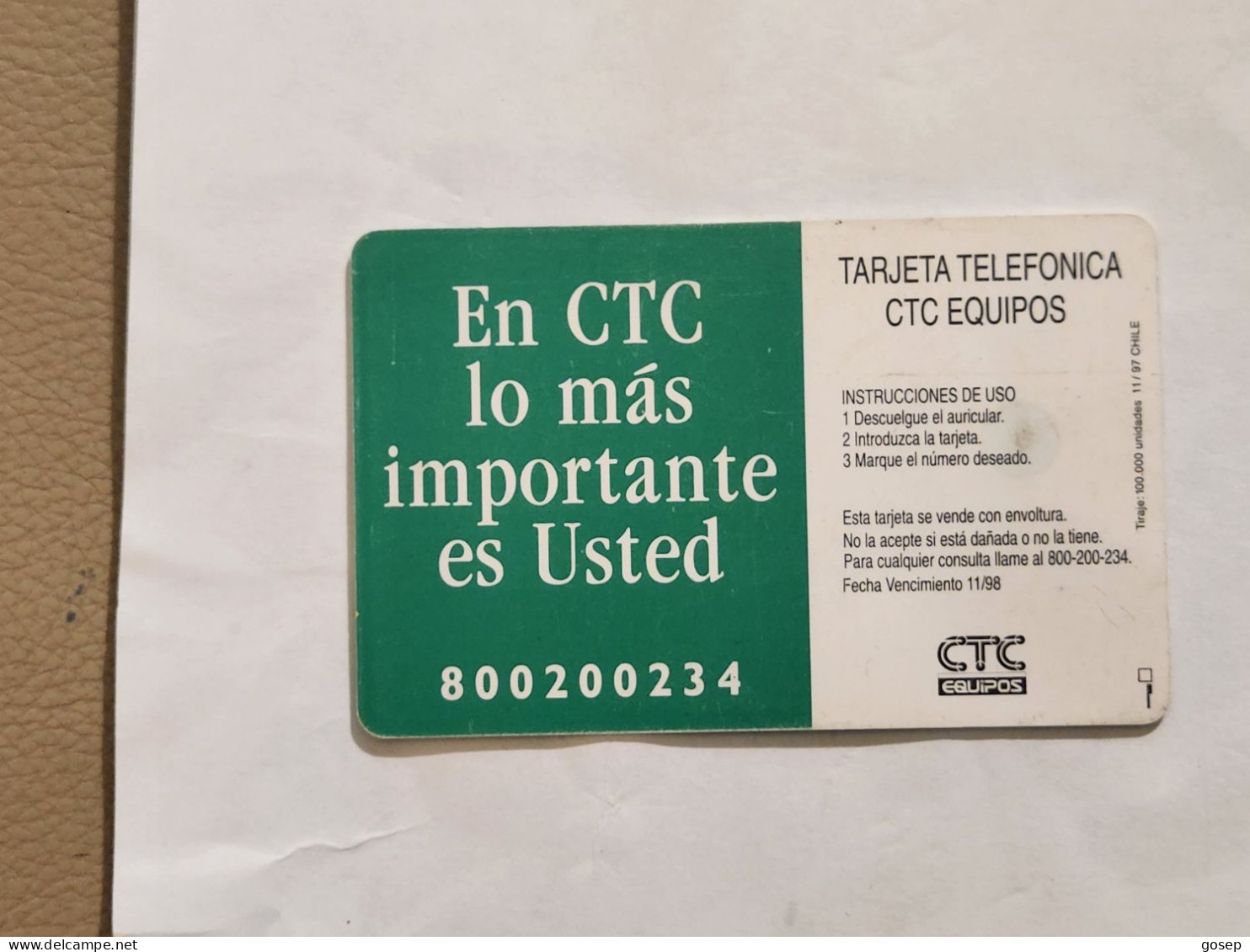 Chile-(CL-CTC-38A)-estero Marga1-(200)-($2.000)-(?)-(11/1997)-(look Outside)-used Card+1card Prepiad Free - Chile