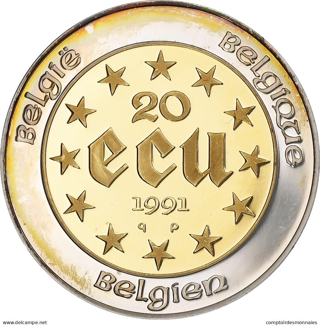 Belgique, 20 écu, 1/5 Oz, Baudouin I, 1991, BE, FDC, Or - Otros & Sin Clasificación