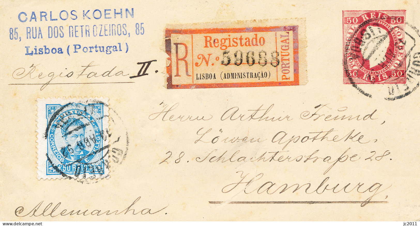 Portugal / Postal History - 13.04.1892 - 16.04.1892 - Lisboa - Hamburg - D.Luís - Briefe U. Dokumente