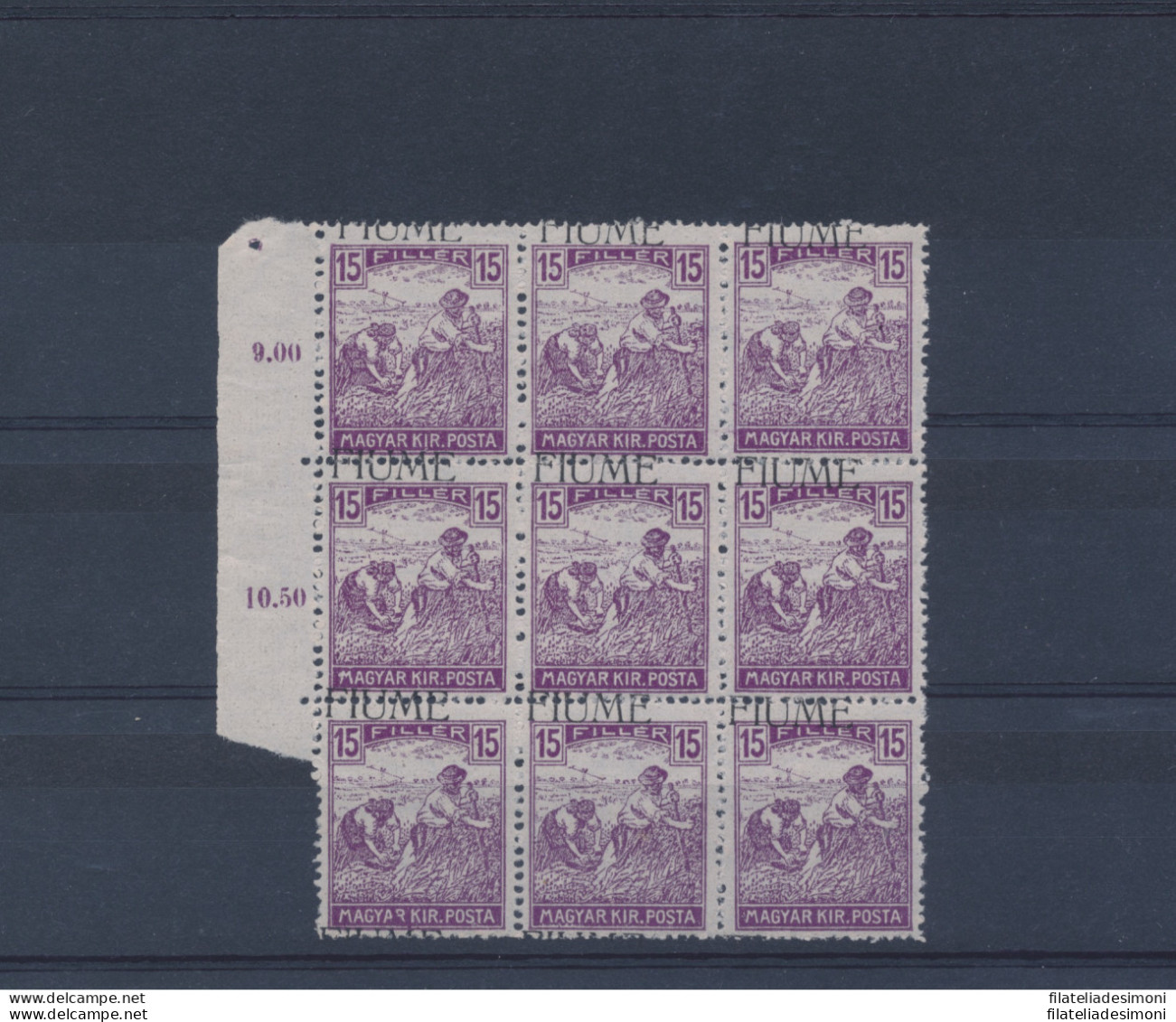 1918 Fiume, N° 9f , 15f. Violetto , Mietitore E Veduta , Soprastampa Fortemente - Other & Unclassified
