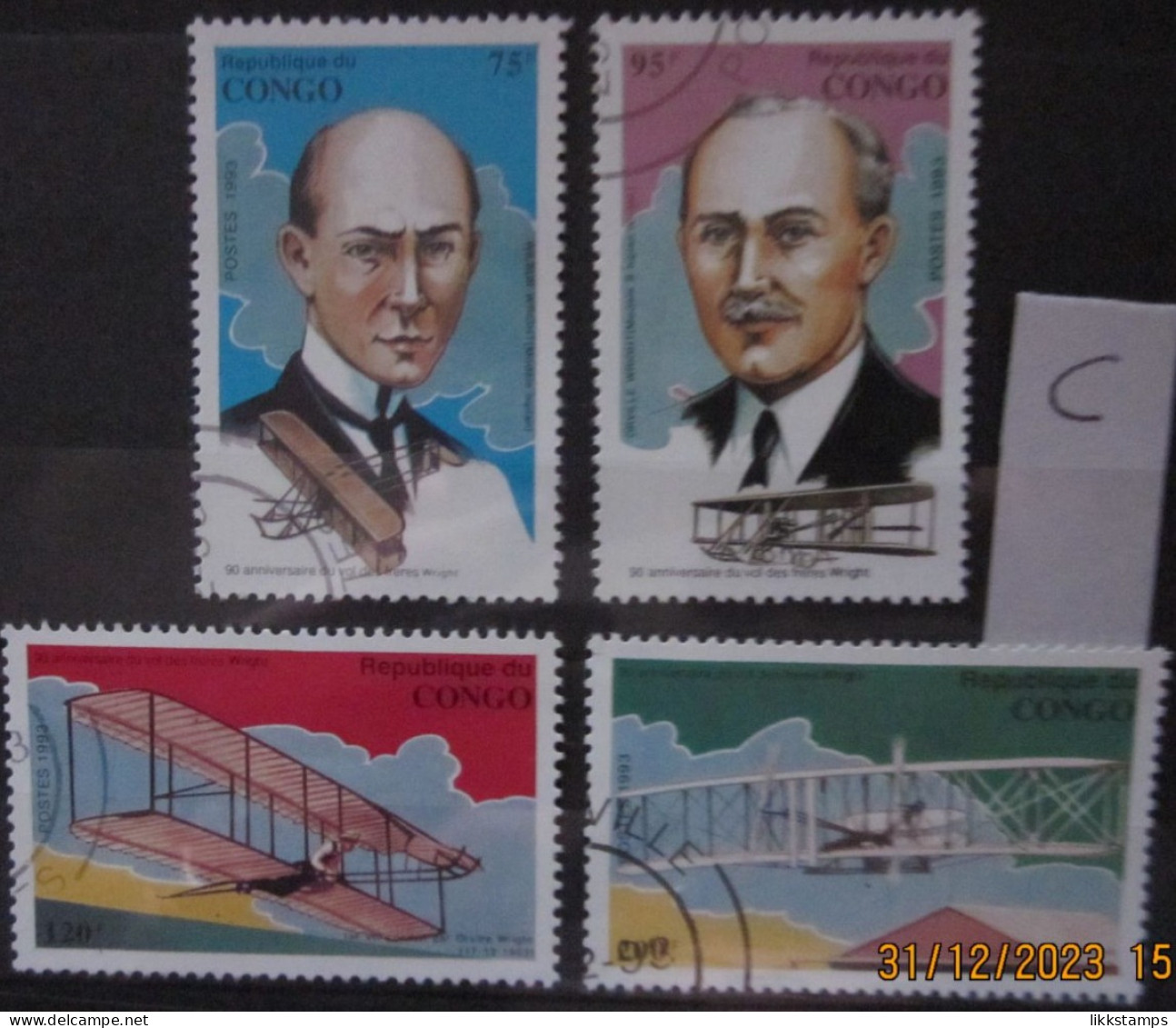 CONGO 17/12/1993 ~ 90th ANNIVERSARY OF THE FIRST POWERED FLIGHT, LOT C ~  VFU #03108 - Usati