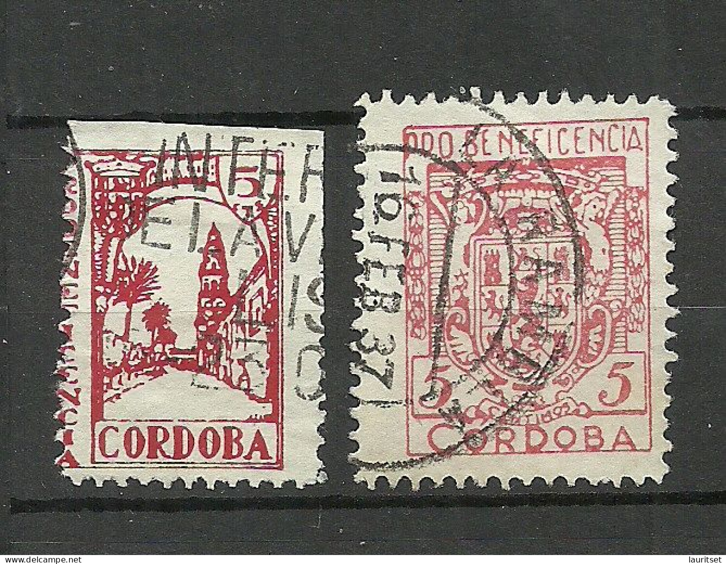 SPAIN Spanien Espana 1930ies Civil War Guerra Civil Pro Beneficencia Cordoba  CORDOBA, 2 Stamps, O - Verschlussmarken Bürgerkrieg