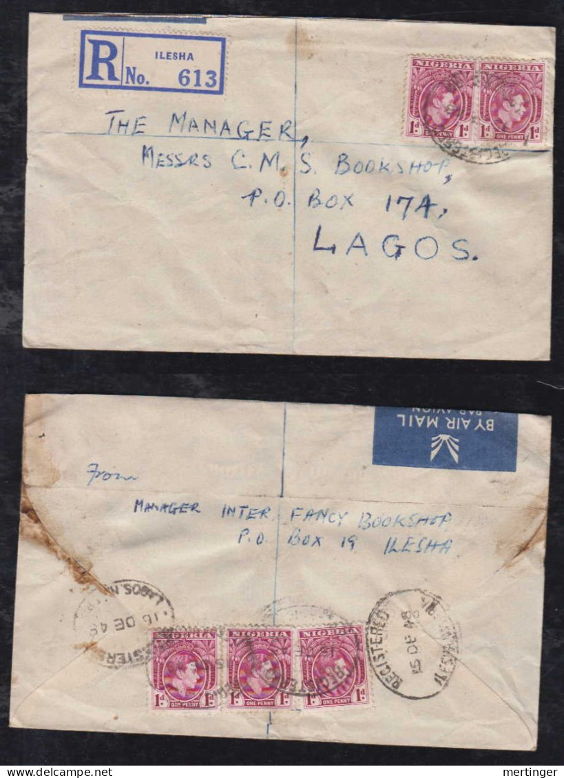 Nigeria 1948 Registered Airmail Cover 5x1p ILESHA X LAGOS - Nigeria (...-1960)