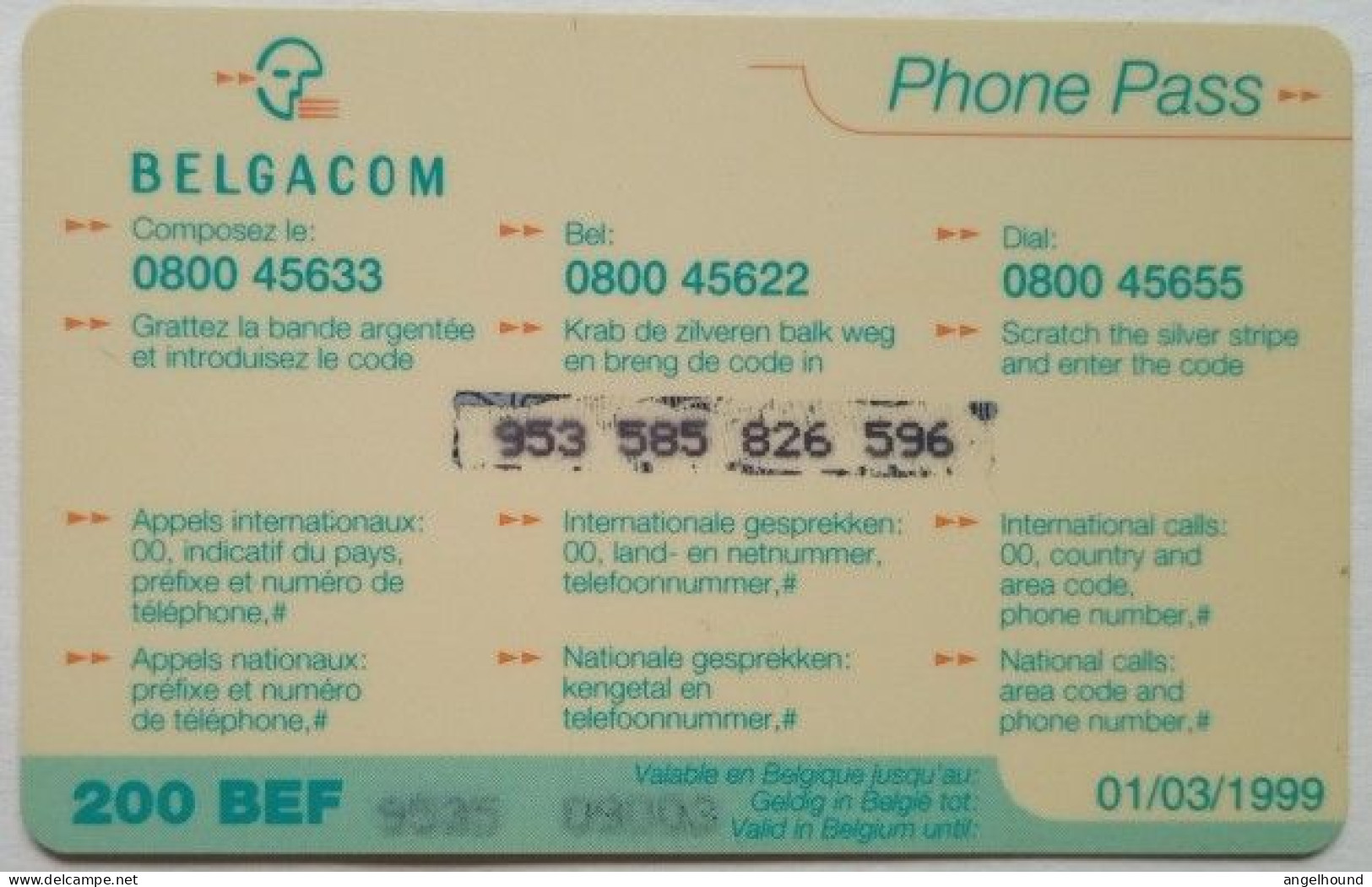 Belgium 200 BEF Prepaid - Phone Pass - Senza Chip