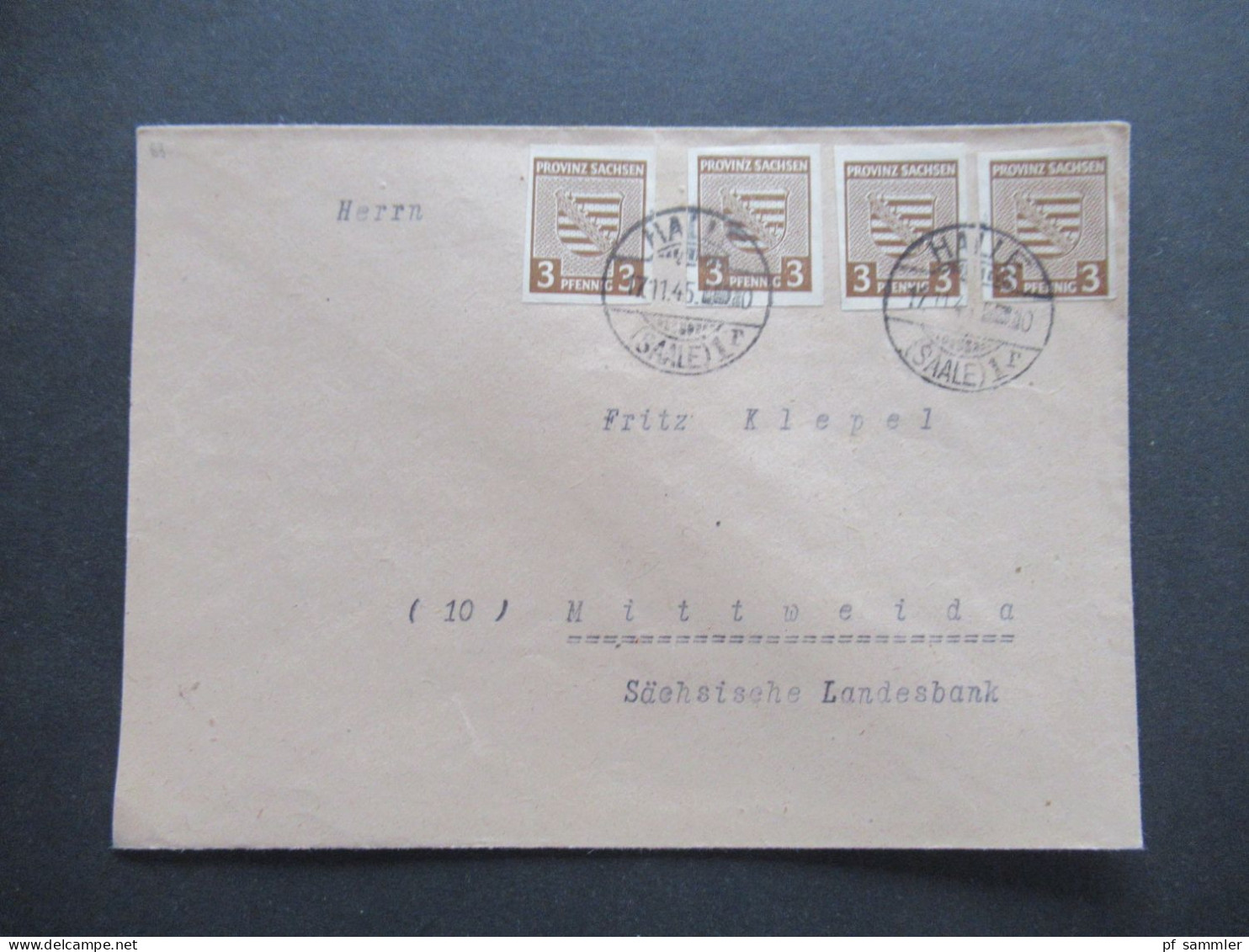 SBZ Provinz Sachsen Mi.Nr.67 (4) MeF Fernbrief Gitterstempel Halle Saale - Mittweida Sächsische Landesbank - Lettres & Documents