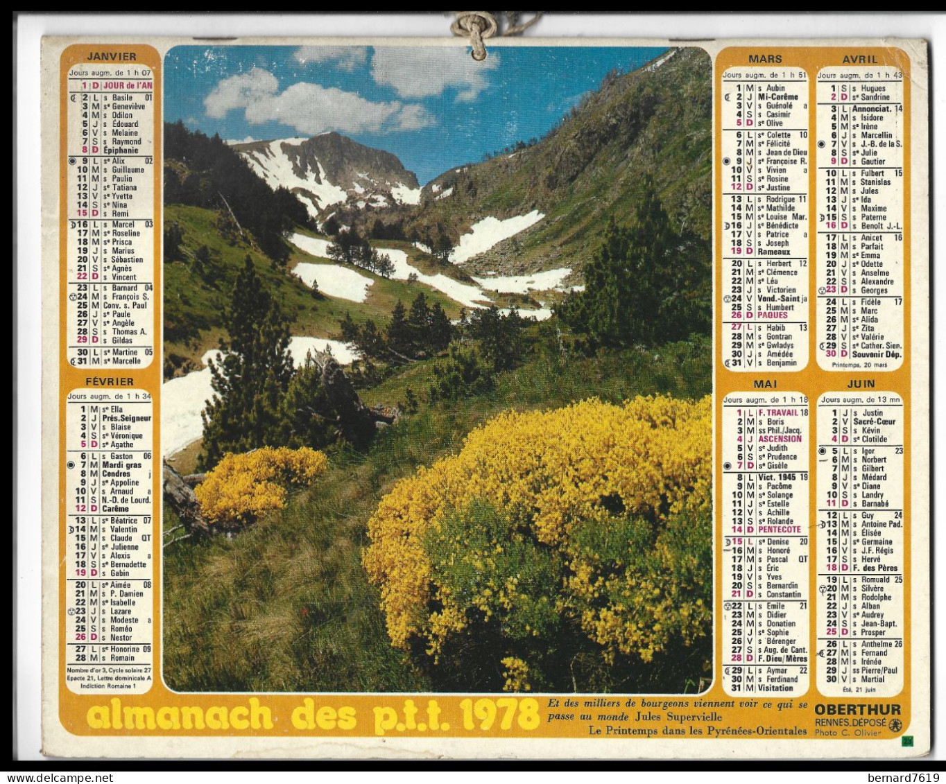 Almanach  Calendrier  P.T.T  -  La Poste -  1979 - Les Pyrenees Orientales - - Semur En Auxois - Groot Formaat: 1971-80