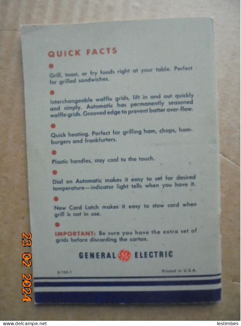 Facts About Your New General Electric Combination Sandwich Grill And Waffle Iron - Nordamerika