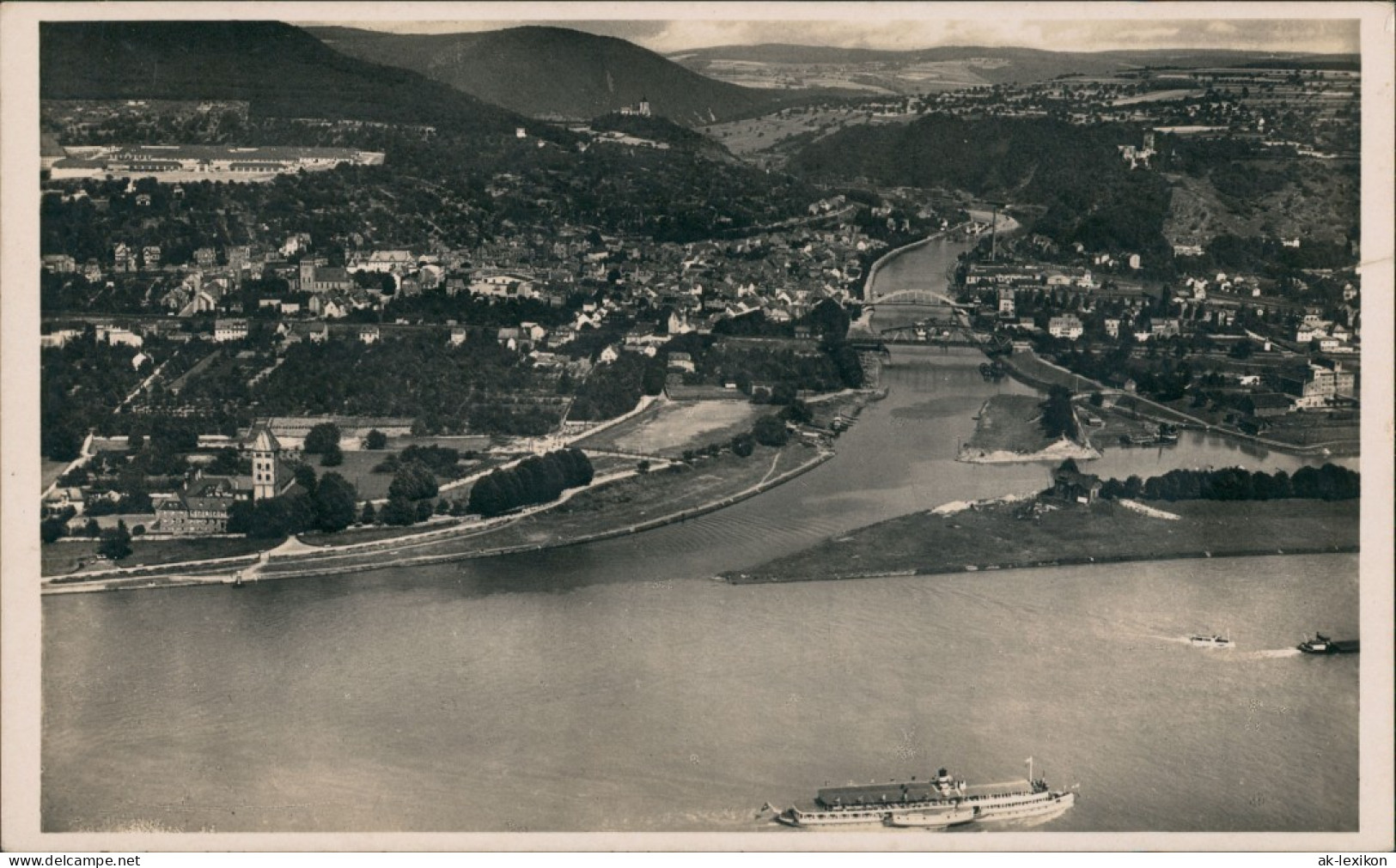 Niederlahnstein-Lahnstein Panorama-Ansicht Fluss Lahn Mündung  1930 - Lahnstein