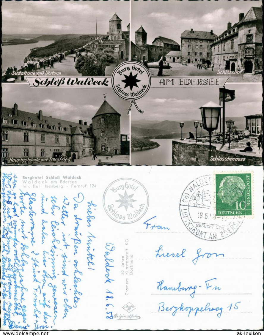 Waldeck (am Edersee) Mehrbild-AK 4 Ansichten Schloss Waldeck & Berghotel 1958 - Waldeck