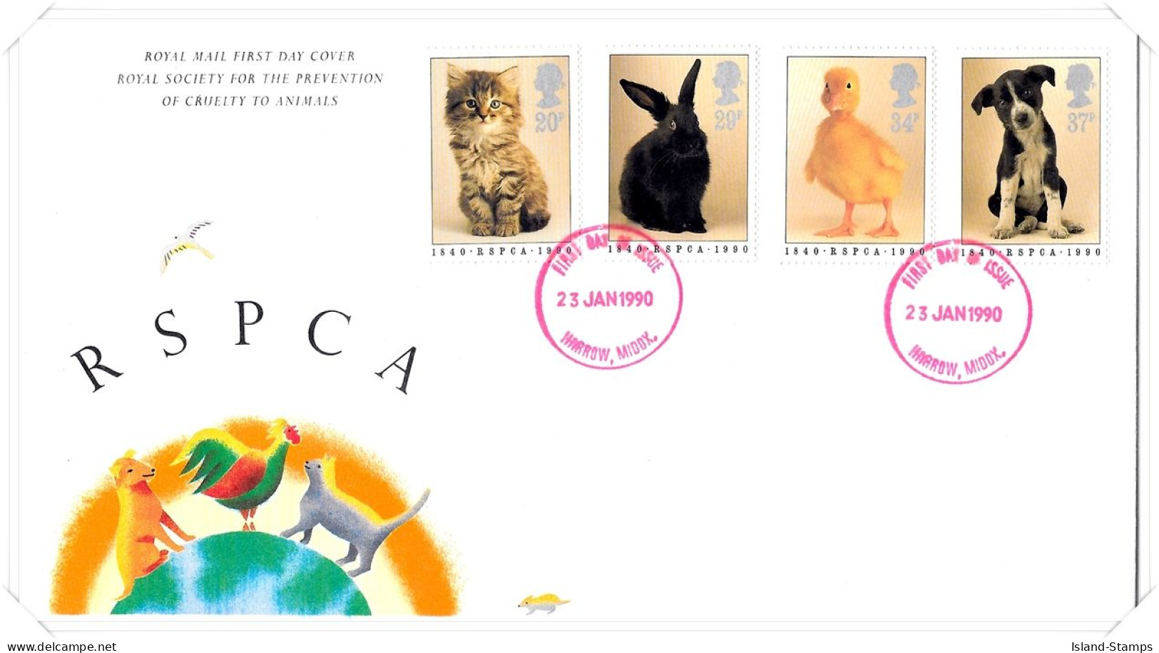 1990 RSPCA Unaddressed FDC Tt (2) - 1981-1990 Dezimalausgaben