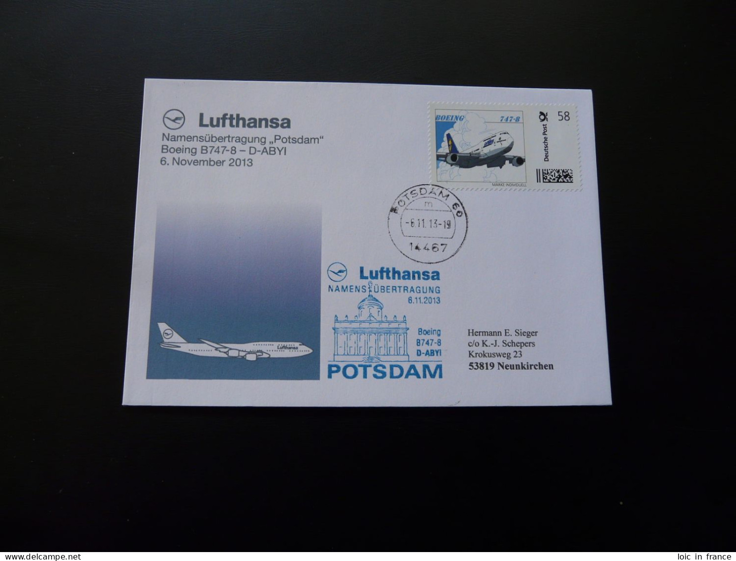 Aviation Marke Individuell Boeing 747 Lufthansa Sur Lettre On Cover Potsdam 2013 - Personnalized Stamps