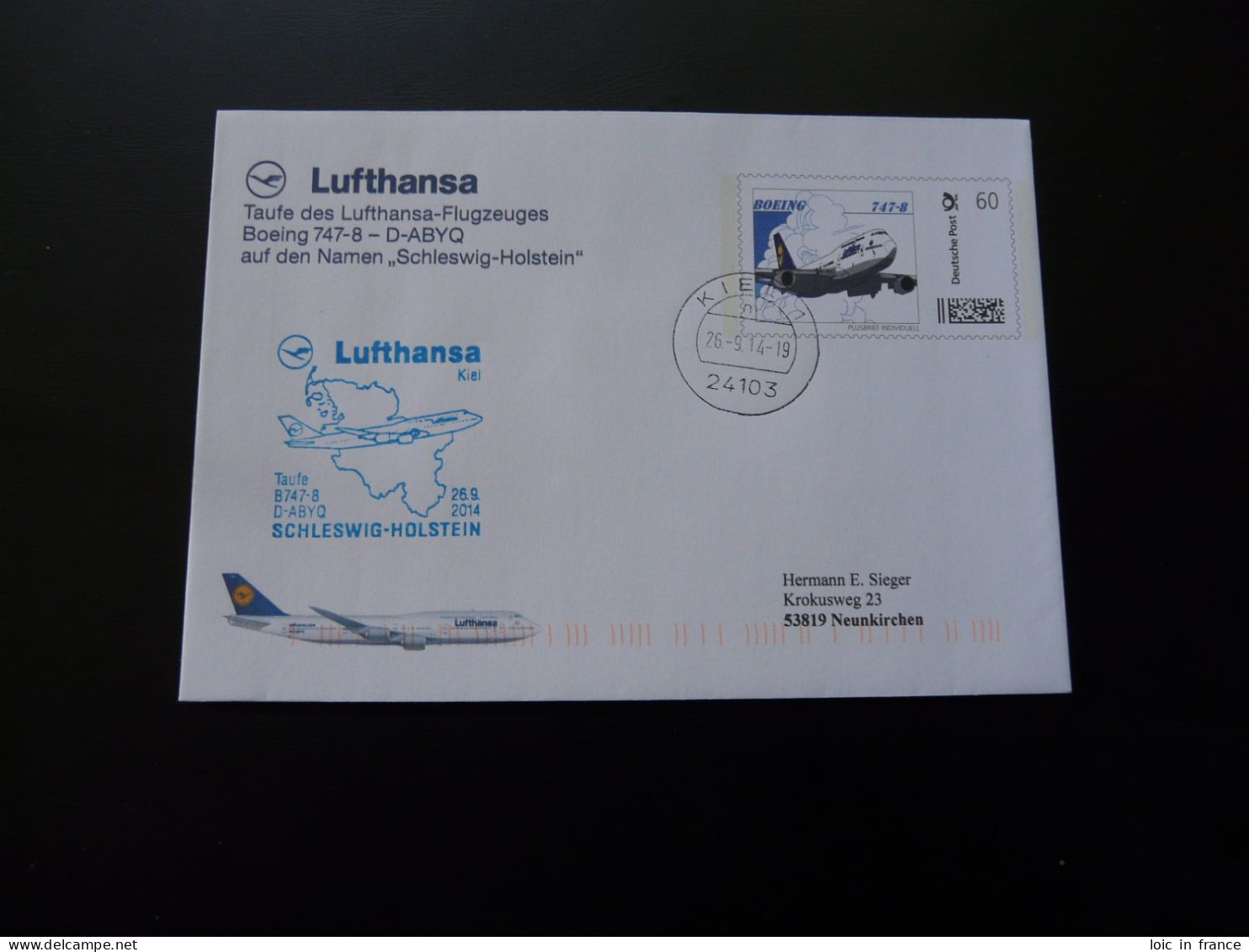 Plusbrief Taufe Des Boeing 747-8 Schleswing-Holstein Kiel Lufthansa 2014 - Privé Briefomslagen - Gebruikt