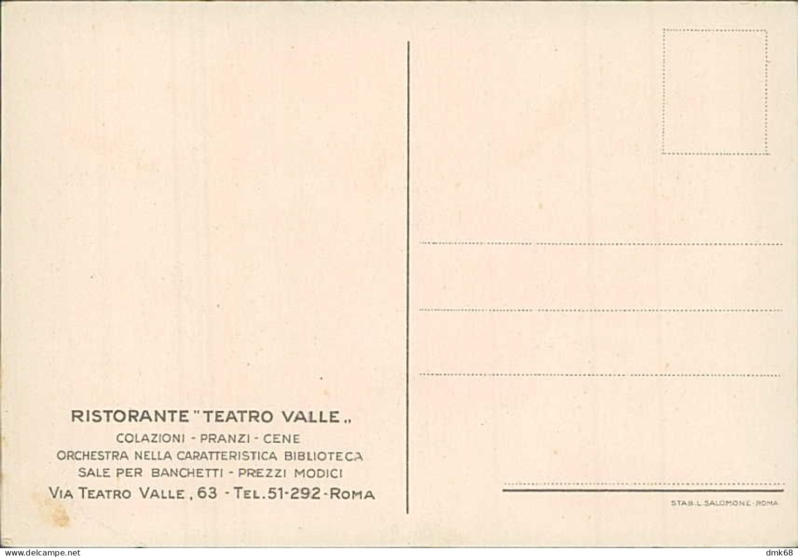 ROMA - RISTORANTE TEATRO VALLE - ORCHESTRA - EDIZIONE SALOMONE - 1940s (19999) - Bars, Hotels & Restaurants