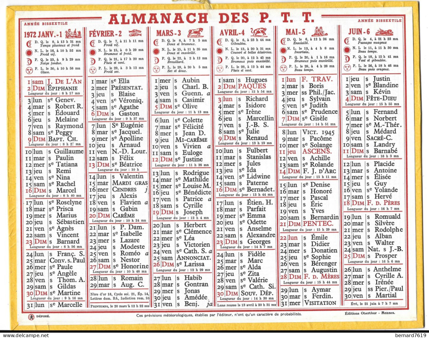 Almanach  Calendrier  P.T.T  -  La Poste -  1972 - - Groot Formaat: 1971-80