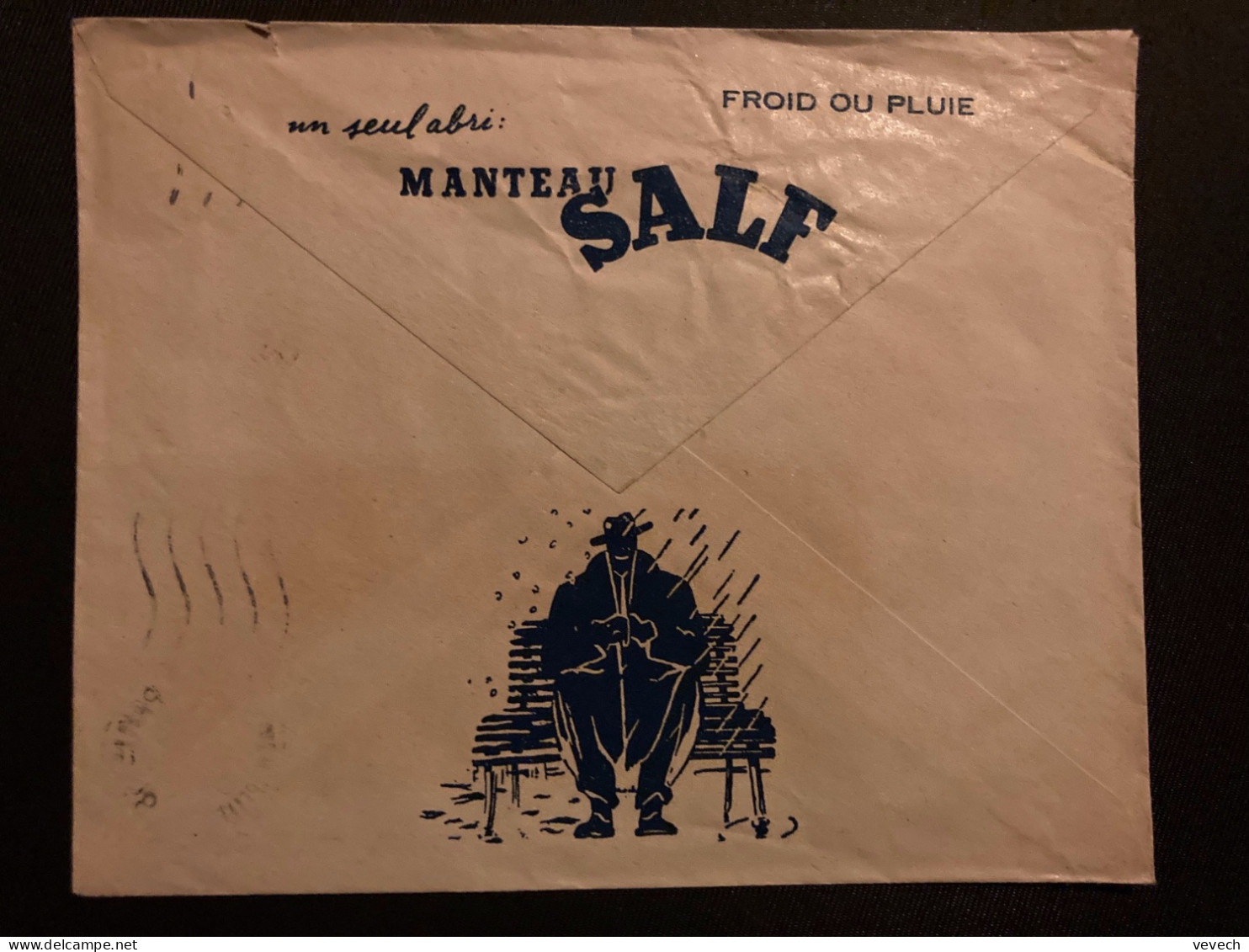 LETTRE SALF MANUFACTURE DE CONFECTION MANTEAU SALF FROID OU PLUIE TP M DE GANDON 12F OBL.MEC.21 X 52 PARIS 58 - Briefe U. Dokumente