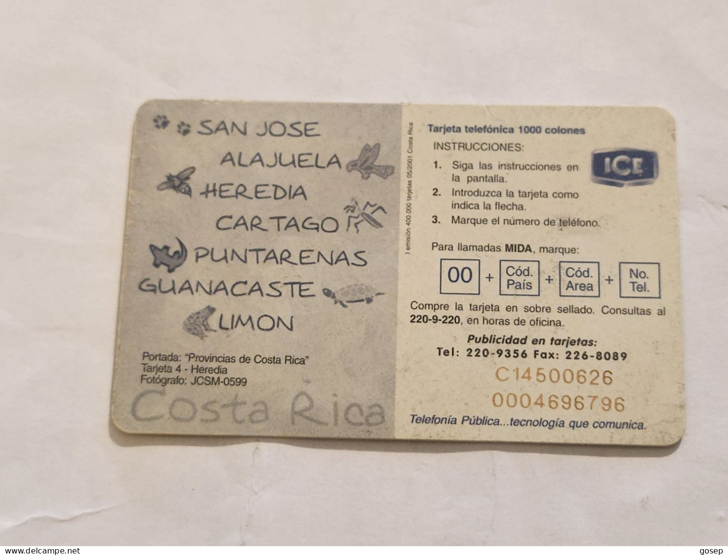 COSTA RICA-(CR-ICE-CHP-0055)-Heredia-(I Emisión)-(77)-(C145000626)(tirage-400.000)used Card+1card Prepiad - Costa Rica