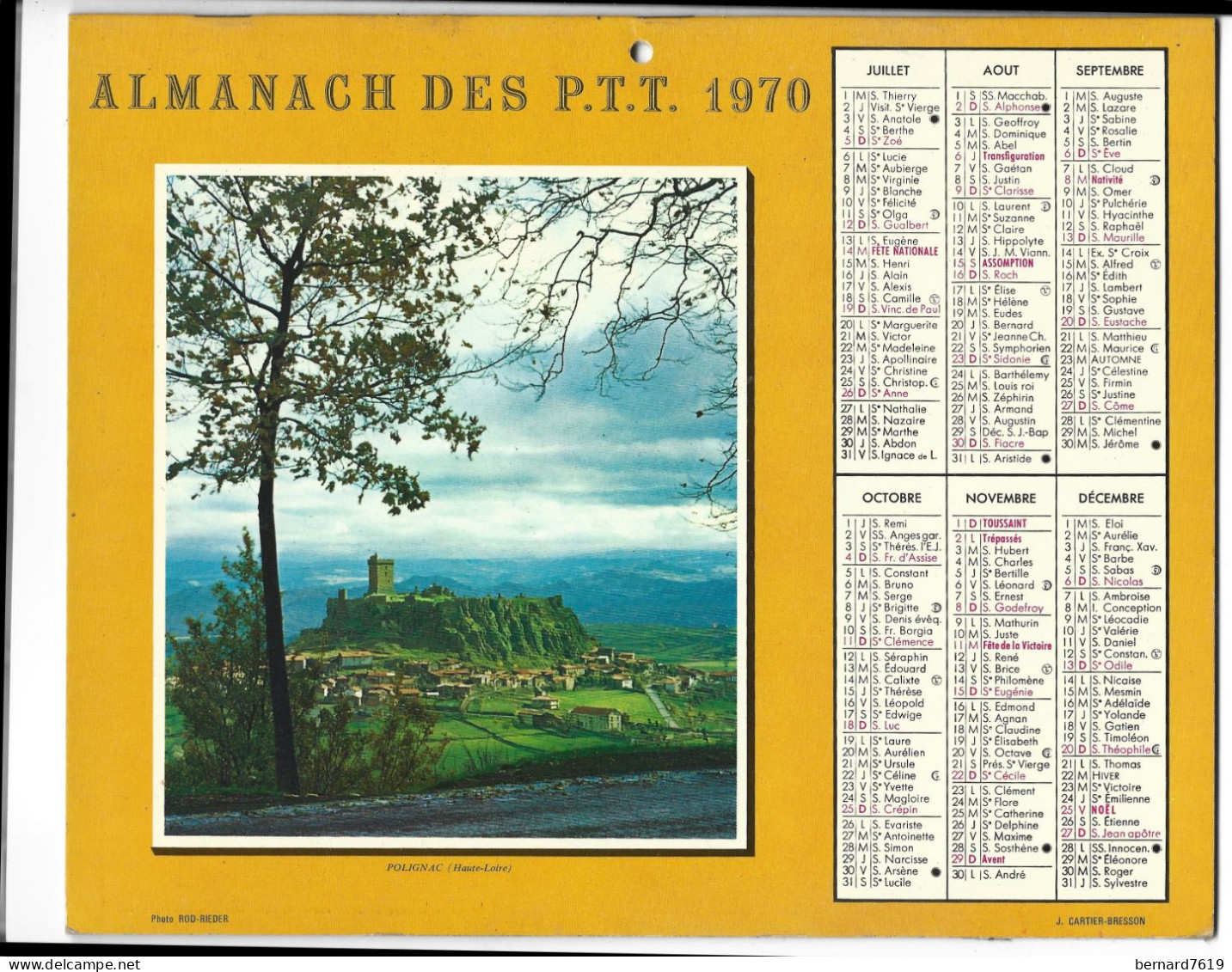 Almanach  Calendrier  P.T.T  -  La Poste -  1970 - Cheval - Polignac - Grossformat : 1961-70