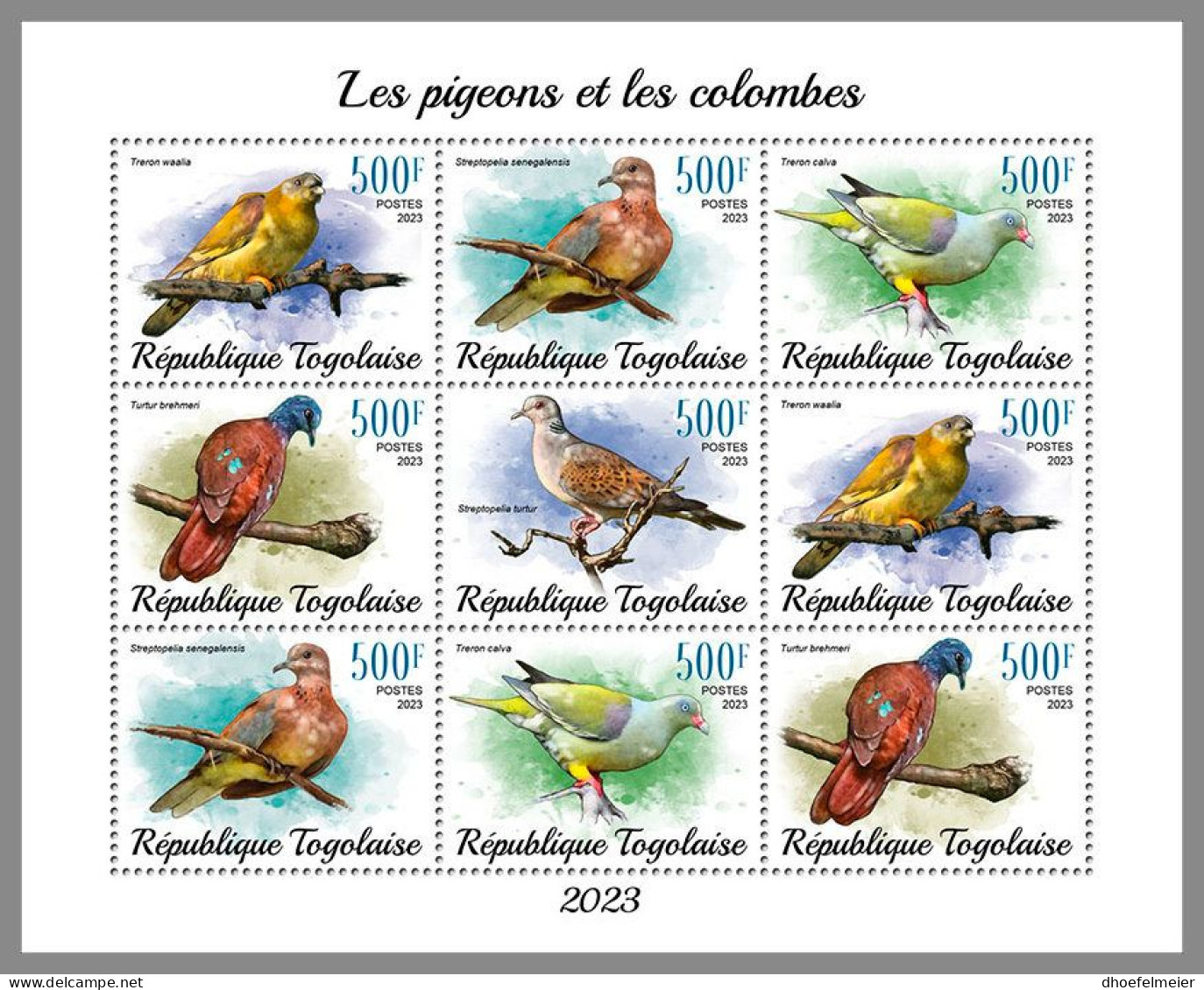 TOGO 2023 MNH Pigeons Doves Tauben M/S – IMPERFORATED – DHQ2409 - Columbiformes