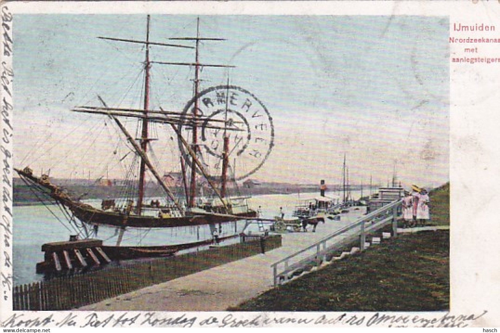 256646IJmuiden, Noordzeekanaal Met Aanlegsteigers 1905 (rechtsboven Een Kleine Vouw) - IJmuiden