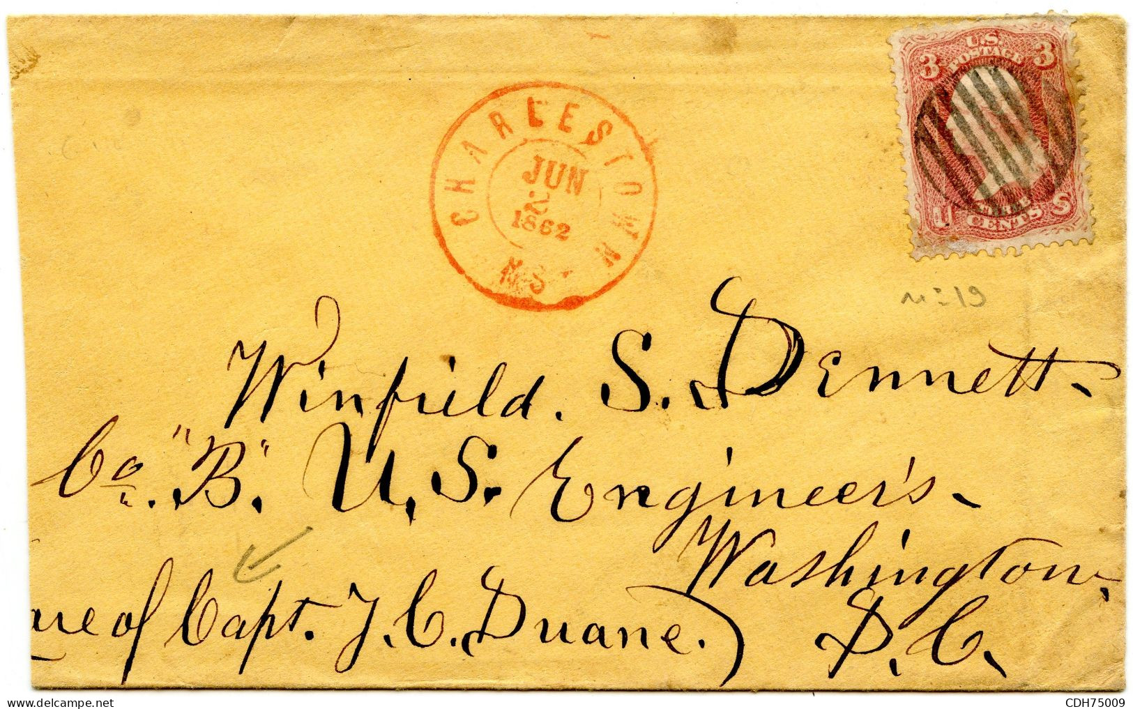 ETATS UNIS - CIVIL WAR ENVELOPPE (REDUITE A GAUCHE) DE CHARLESTON POUR WASHINGTON S.C. JUIN 1862 - Briefe U. Dokumente