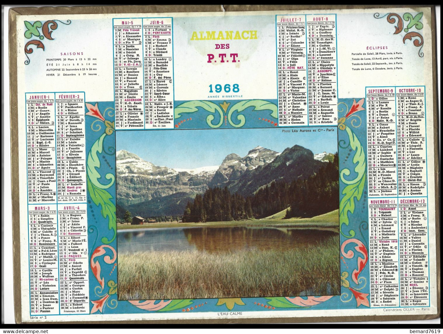 Almanach  Calendrier  P.T.T  -  La Poste -  1968 -l'eau Calme - Groot Formaat: 1961-70