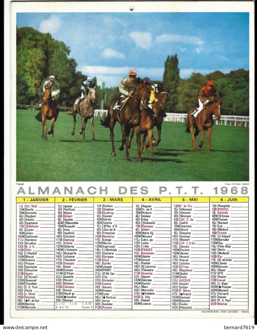 Almanach  Calendrier  P.T.T  -  La Poste -  1968 -  Chevaux Sport Hiipique - Rugby - Groot Formaat: 1961-70