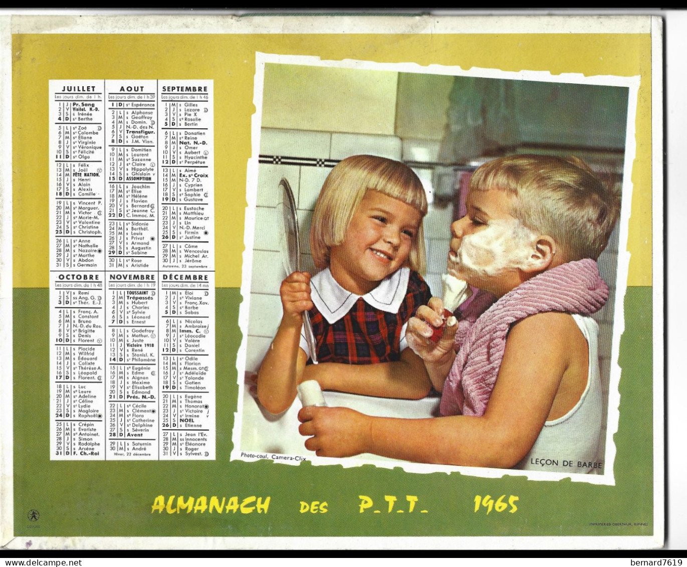 Almanach  Calendrier  P.T.T  -  La Poste -  1965 - Dans Le Pre - Lecon De Barbe - Grossformat : 1961-70