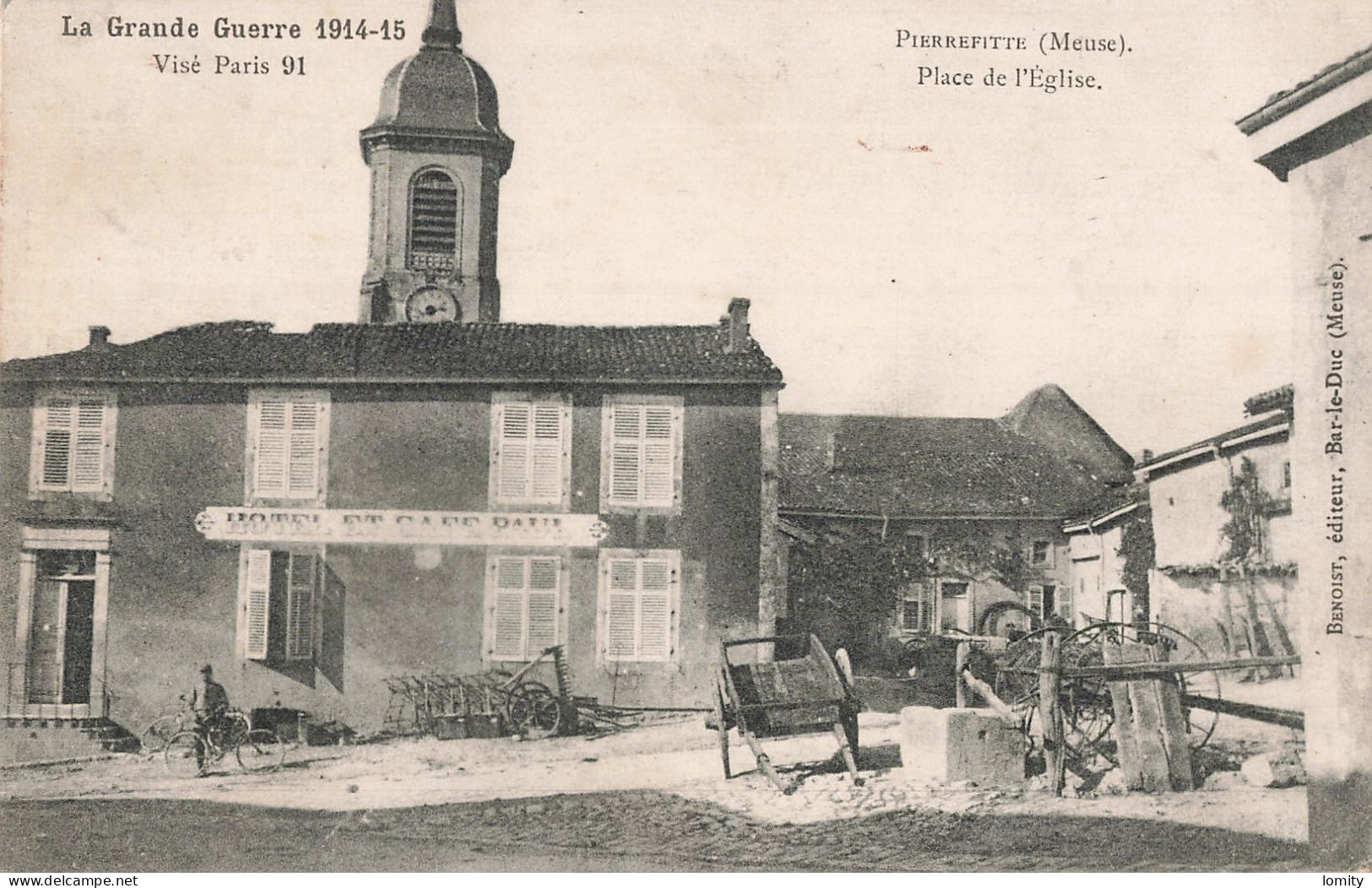 55 Pierrefitte Place De L' église Hotel Et Café Paul CPA Guerre 1914 1918 , 1915 Vélo Cycliste - Pierrefitte Sur Aire