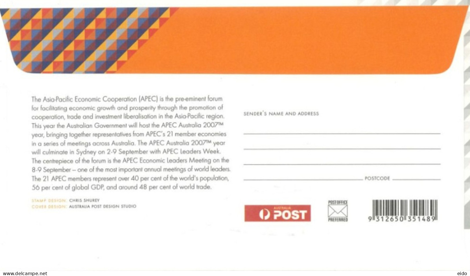 AUSTRALIA  : 2007, FDC STAMP OF APEC . - Brieven En Documenten