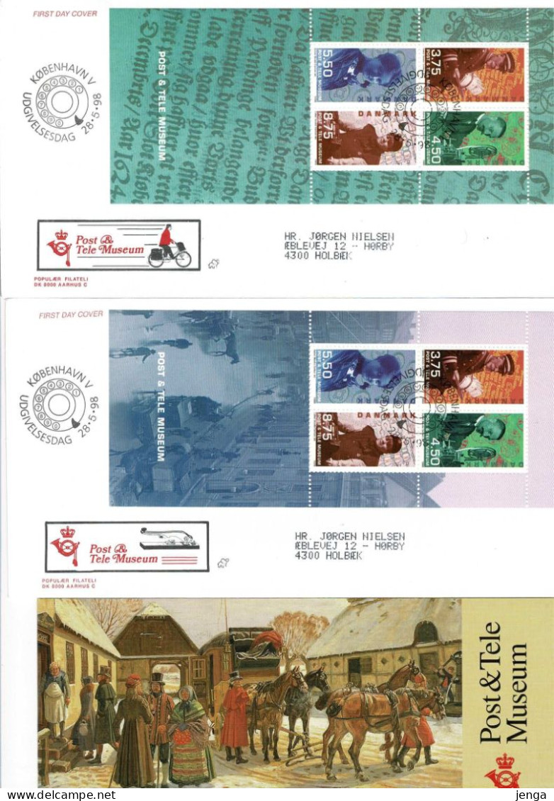 Denmark 1998;  Reopening Of The Post And Telemuseum, 2 Souvenir Sheet On FDC (Populær Filateli) And MNH(**) Booklet. - Autres & Non Classés