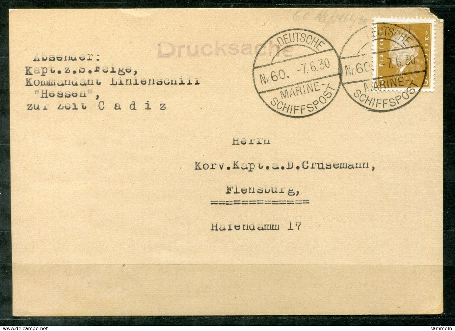 DEUTSCHES REICH Marine-Schiffspost Nr.60 "Hessen", Paquebot, Navire, Ship Letter - GERMAN EMPIRE ALLEMAND - Maritime Post