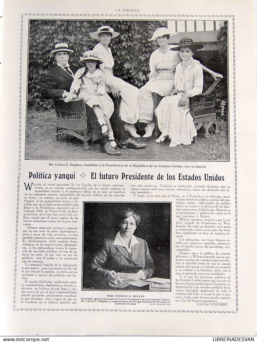 Recorte Revista La Esfera 1916. Política Yanqui. El Futuro Presidente De Los Estados Unidos - Capitán Fontibre - Non Classés