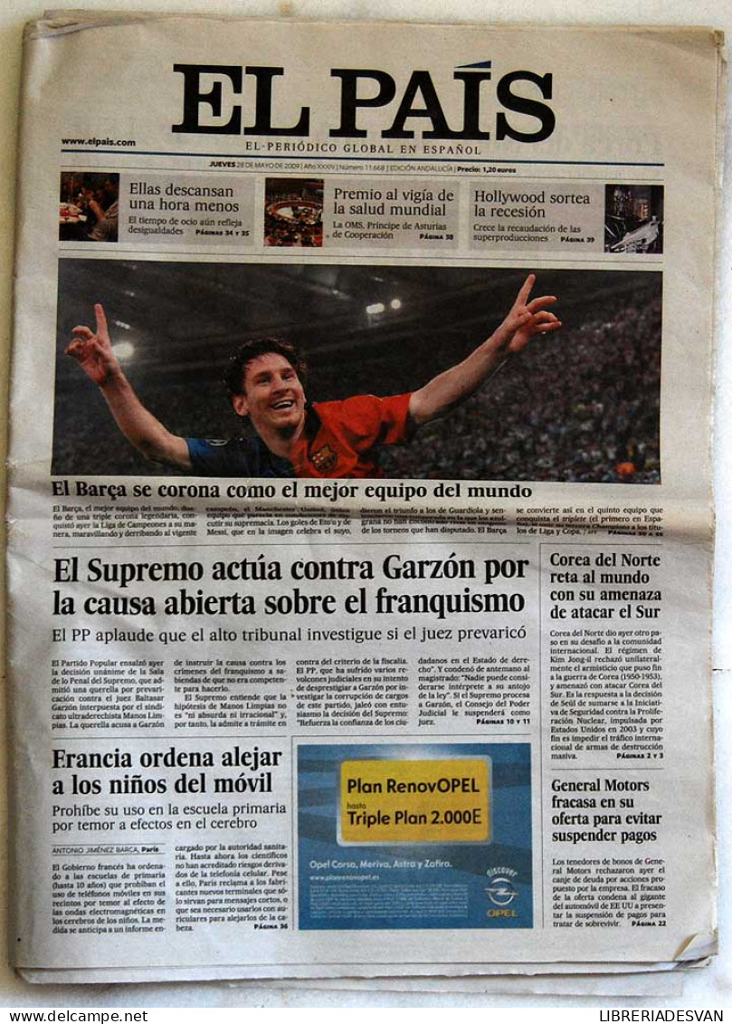 Liga De Campeones. Triplete. El País 28-05-2009. El Barça Se Corona Como El Mejor Equipo Del Mundo - Non Classés