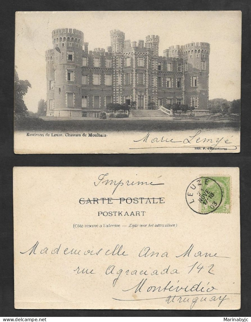 SE)1918 BELGIUM, MAULBAIX CASTLE POSTCARD, COAT OF ARMS 5C, CIRCULATED TO MONTEVIDEO - URUGUAY, VF - 1918 Red Cross