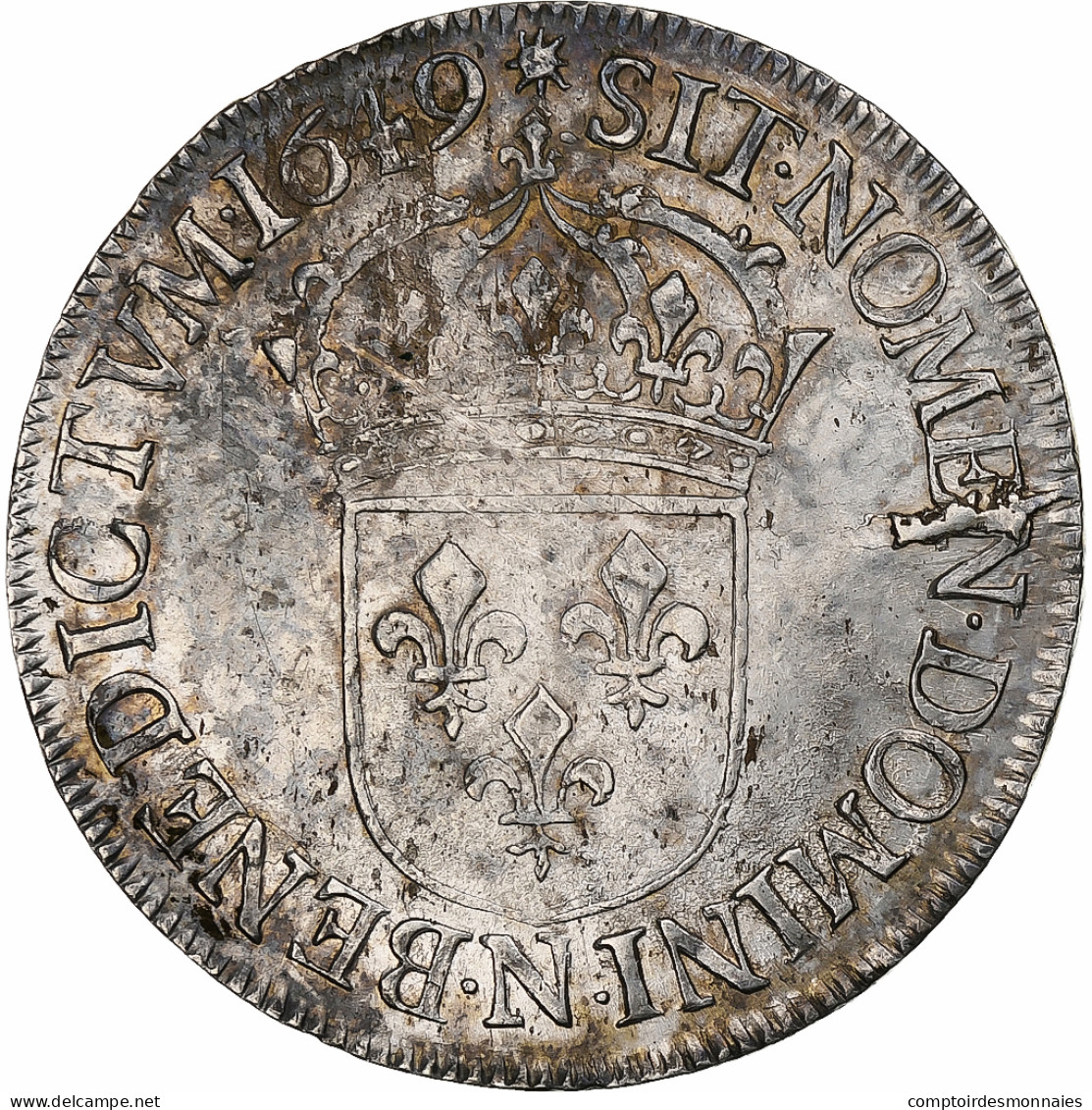 France, Louis XIV, Écu à La Mèche Longue, 1649, Montpellier, Argent, TTB - 1643-1715 Louis XIV The Great
