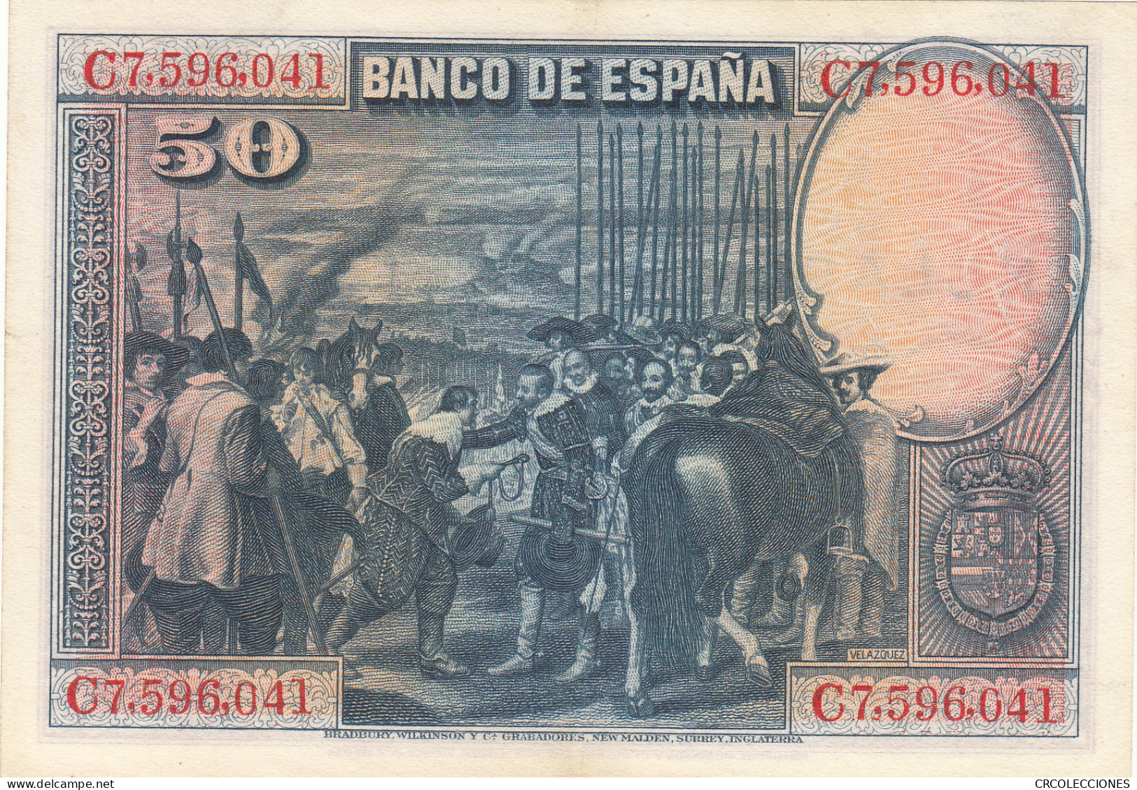 CRBS0988 BILLETE ESPAÑA 50 PESETAS 1928 SELLO DE ANULADO MBC+ - Otros & Sin Clasificación