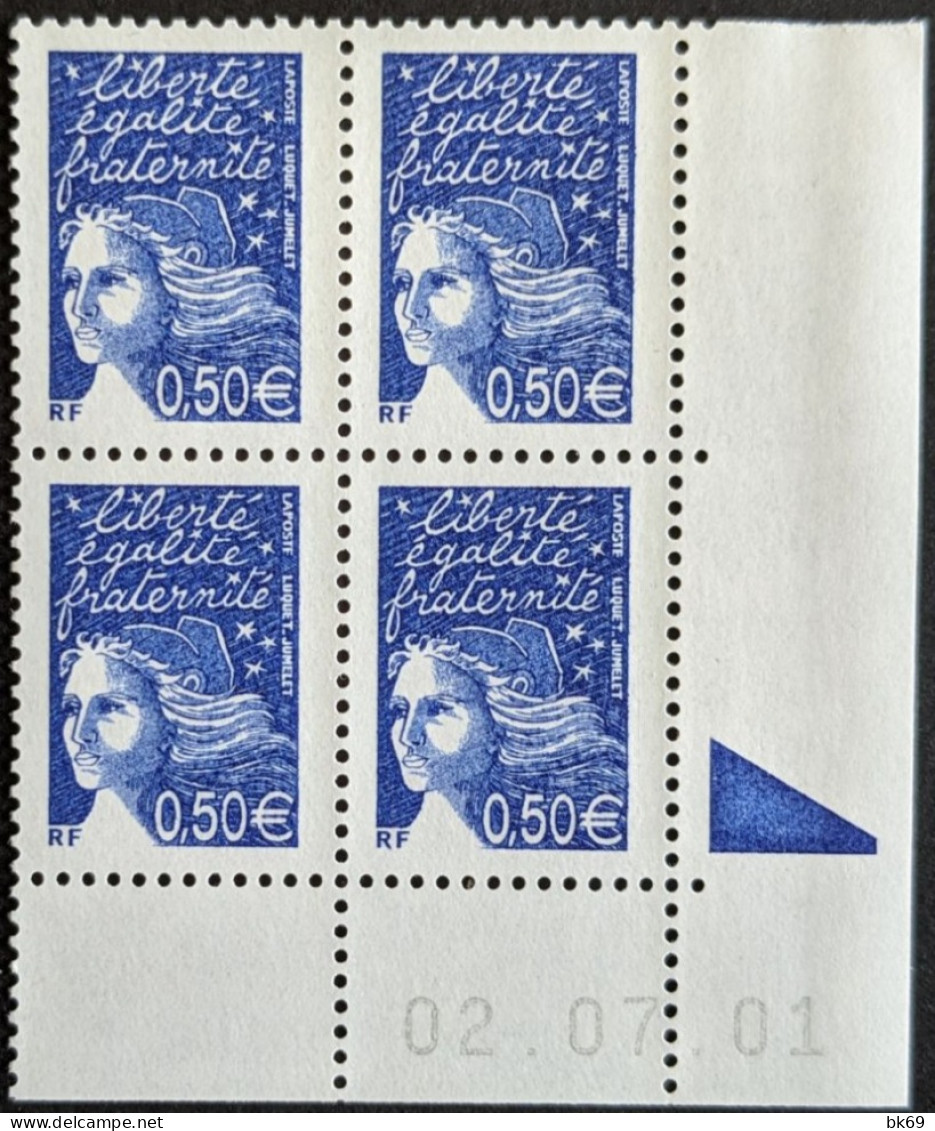 Variété 3449e** Phosphores Brisés Sur 2 Timbres, Case 99 & 100, Dans Un Coin Daté Du 02-07-2001 - 1990-1999